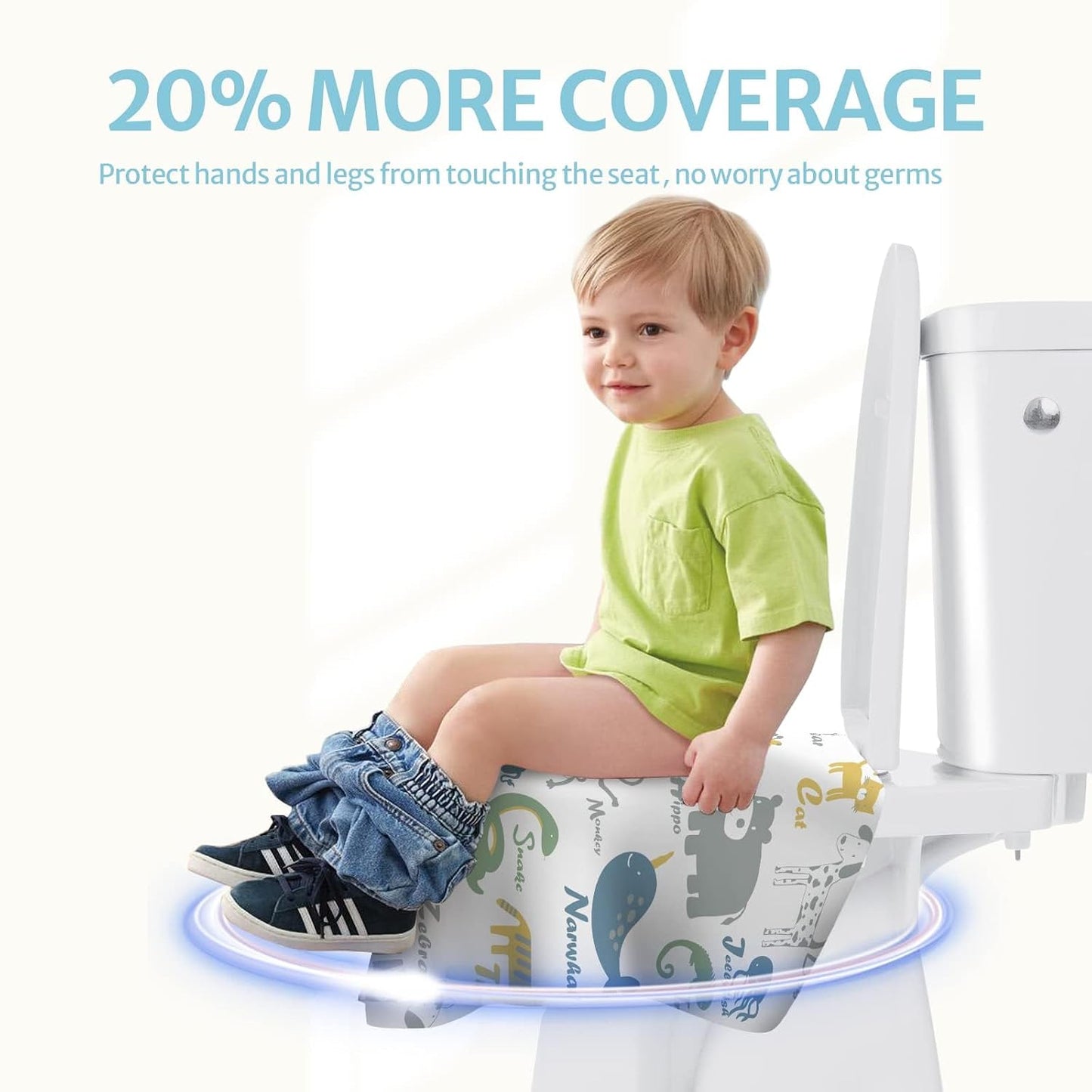 Blissful Diary 20 Pcs Toilet Seat Covers Disposable for Toddlers & Adults, Extra Large Waterproof, Portable Package for Travel, Kids Potty Training