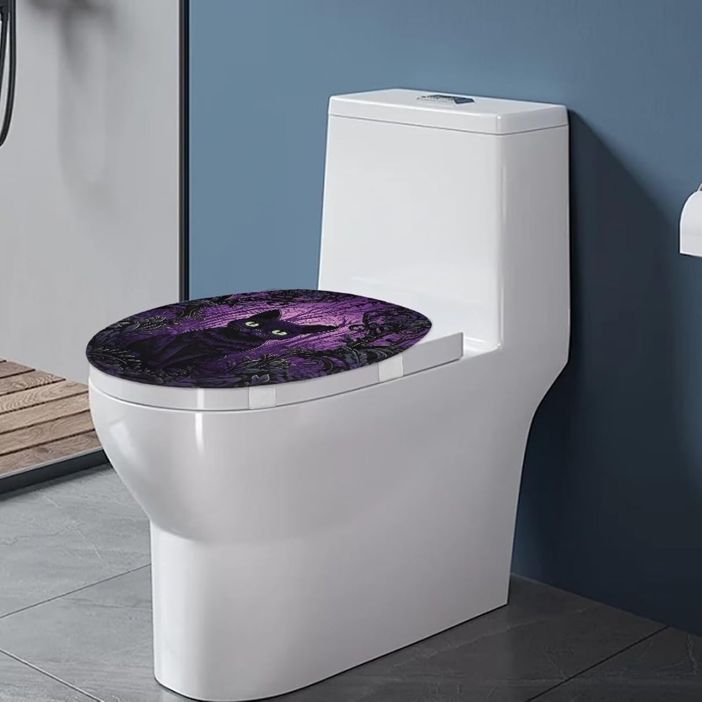 Purple Gothic Cat Toilet Lid Cover Elongated Toilet Seat Lid Covers Replacement Universal Toilet Seat Cover Fits Accessories Decor Soft Toilet Protector Cover Fits Most Toilet Lids-1