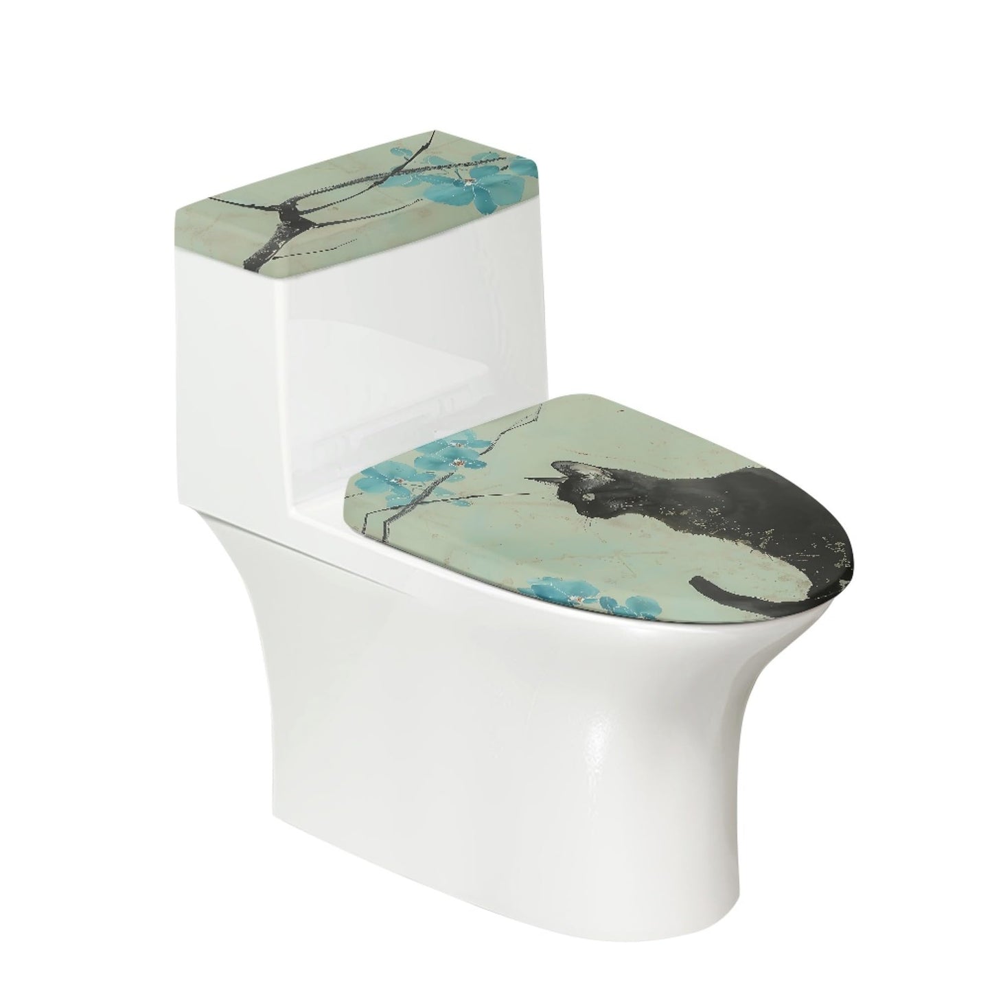 Set of 2 Adorable Cat Toilet Lid Tank Cover Velvet Home blue white