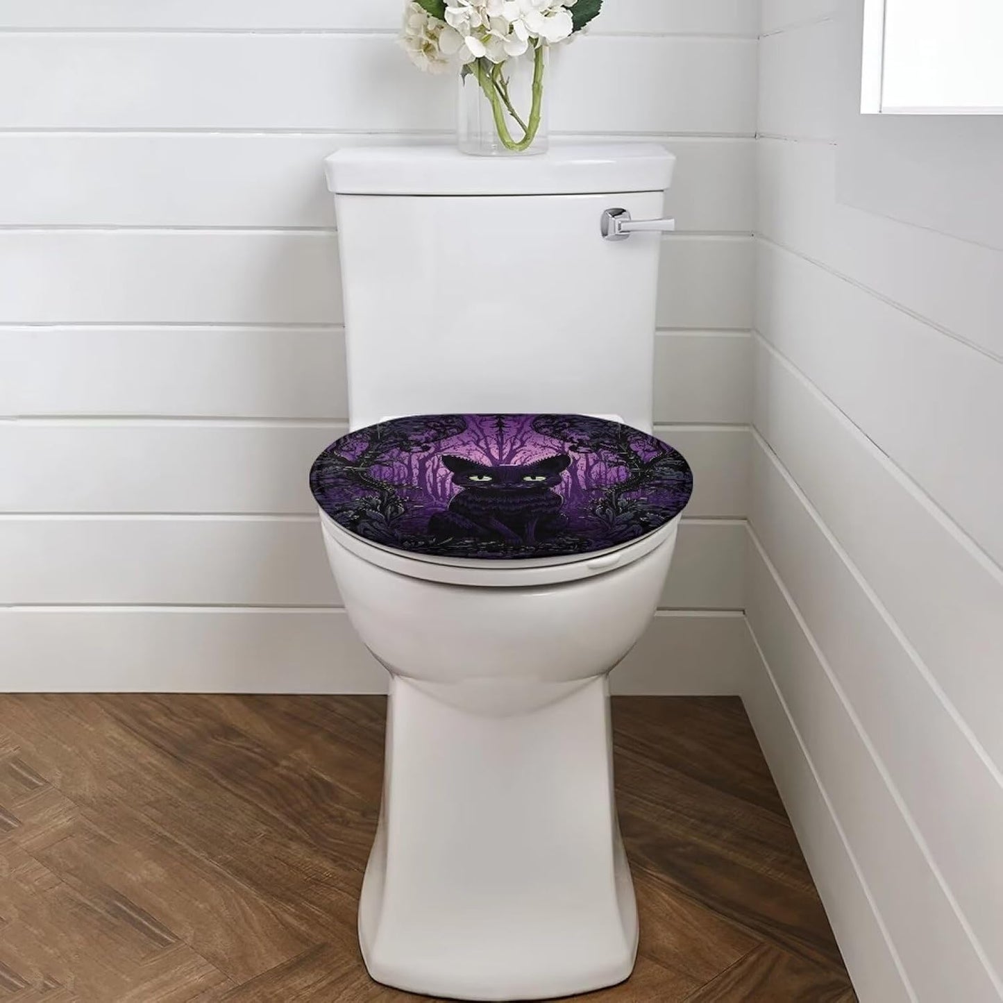 Purple Gothic Cat Toilet Lid Cover Elongated Toilet Seat Lid Covers Replacement Universal Toilet Seat Cover Fits Accessories Decor Soft Toilet Protector Cover Fits Most Toilet Lids-1