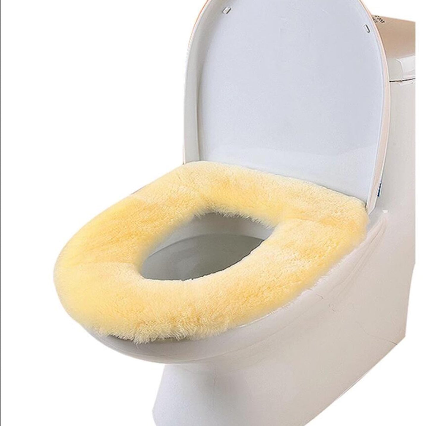 U&M Genuine Sheepskin Toilet Seat Cover Bathroom Soft Warm Reusable Real Fur Wool Toilet Seat Pads Easy Installation& Care