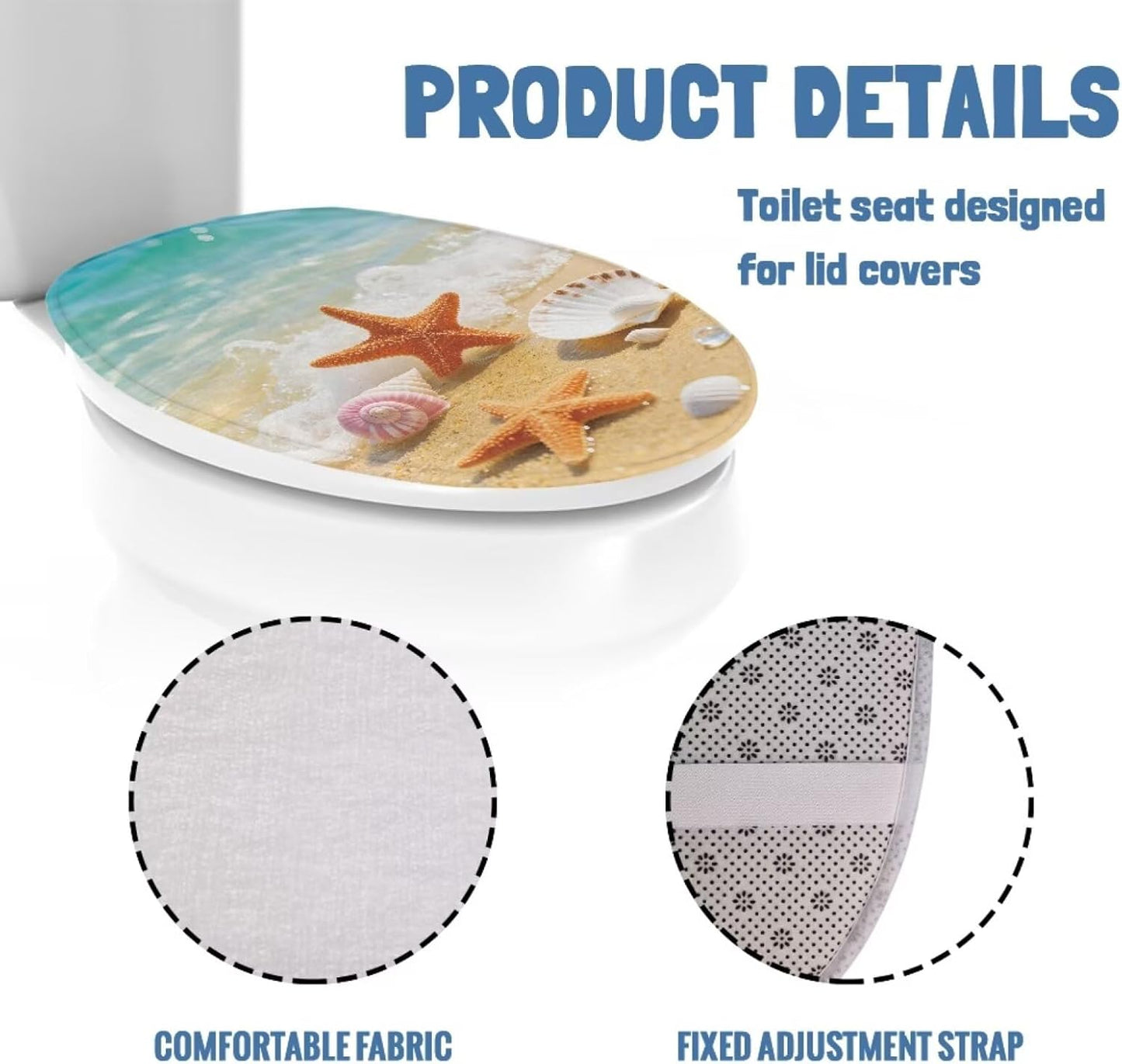 chaqlin Starfish Bathroom Toilet Lid Cover Soft Flannel 17.3''x 13'' Adjustable Toilet Seat Covers Washable Rubber Backing Cover Fits Most Elongated and Oblong Lids