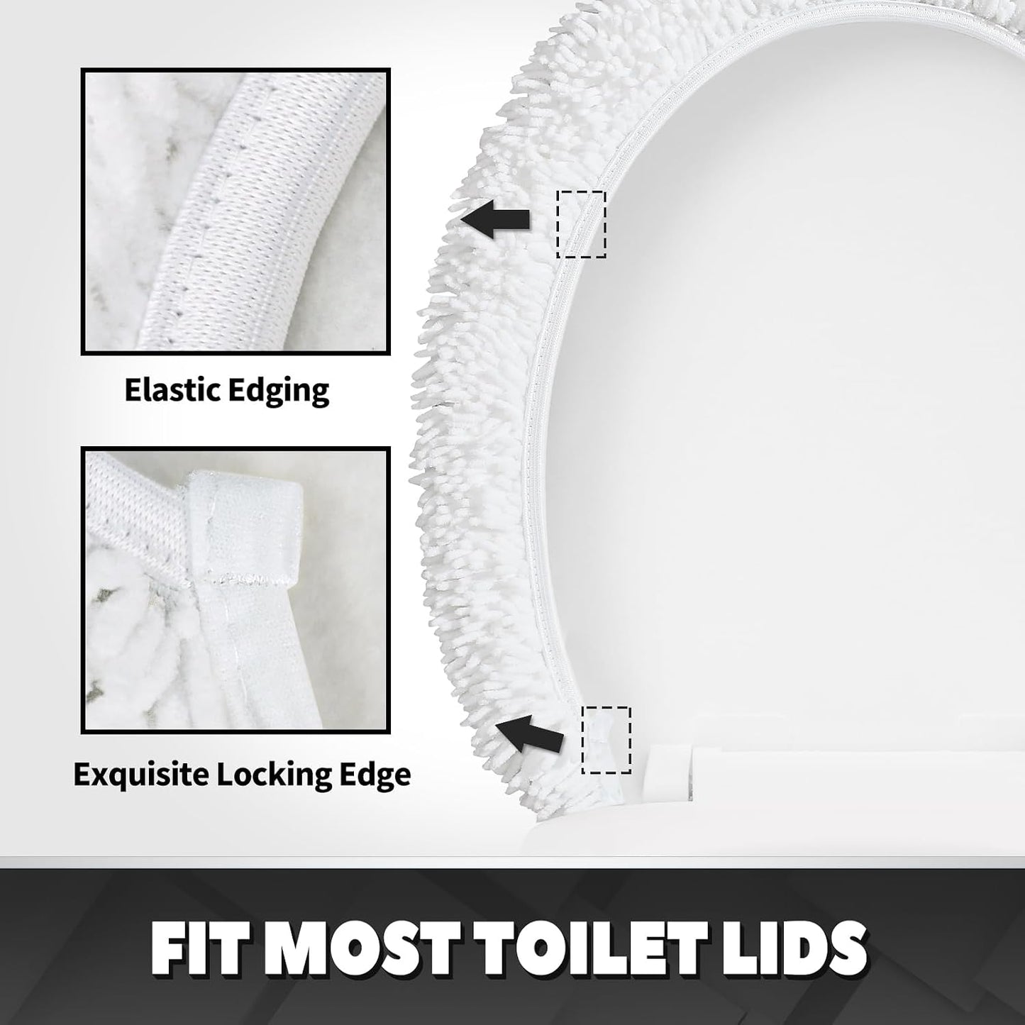 TREETONE Ultra Soft Chenille Bathroom Toilet Lid Cover, 19x21 Inches, White | Absorbent Standard Seat Covers for Bathroom, Accessories Decor, Fits Most Round, Elongated and Oblong Lids, Machine Washable