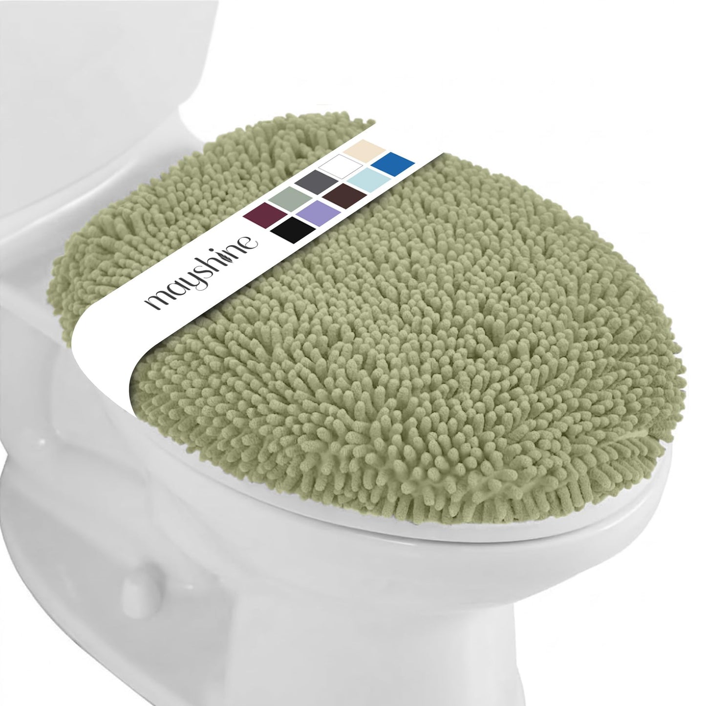 MAYSHINE Toilet Lid Cover - Spa Blue, Plush Microfiber Oval Toilet Seat Covers for Bathroom, Machine Washable Elongated Toilet Cover Seat, Stretches up to 21"x19"