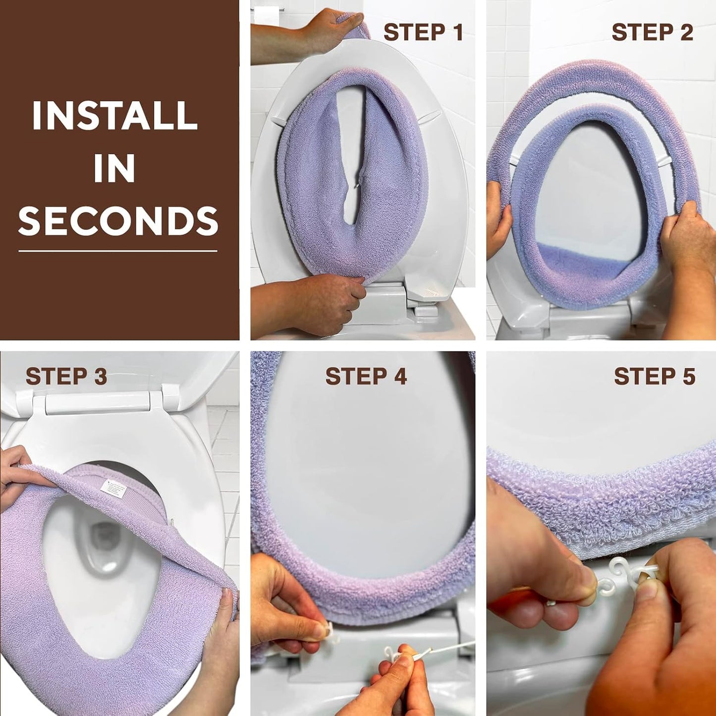 Soft Toilet Seat Cover - Plush & Thick Fabric Toilet Seat Warmer for Round & Elongated 14x18" Toilet Seats - Reusable, Machine-Washable, Easy-Install - Gift-Ready Packaging - Pastel Pink