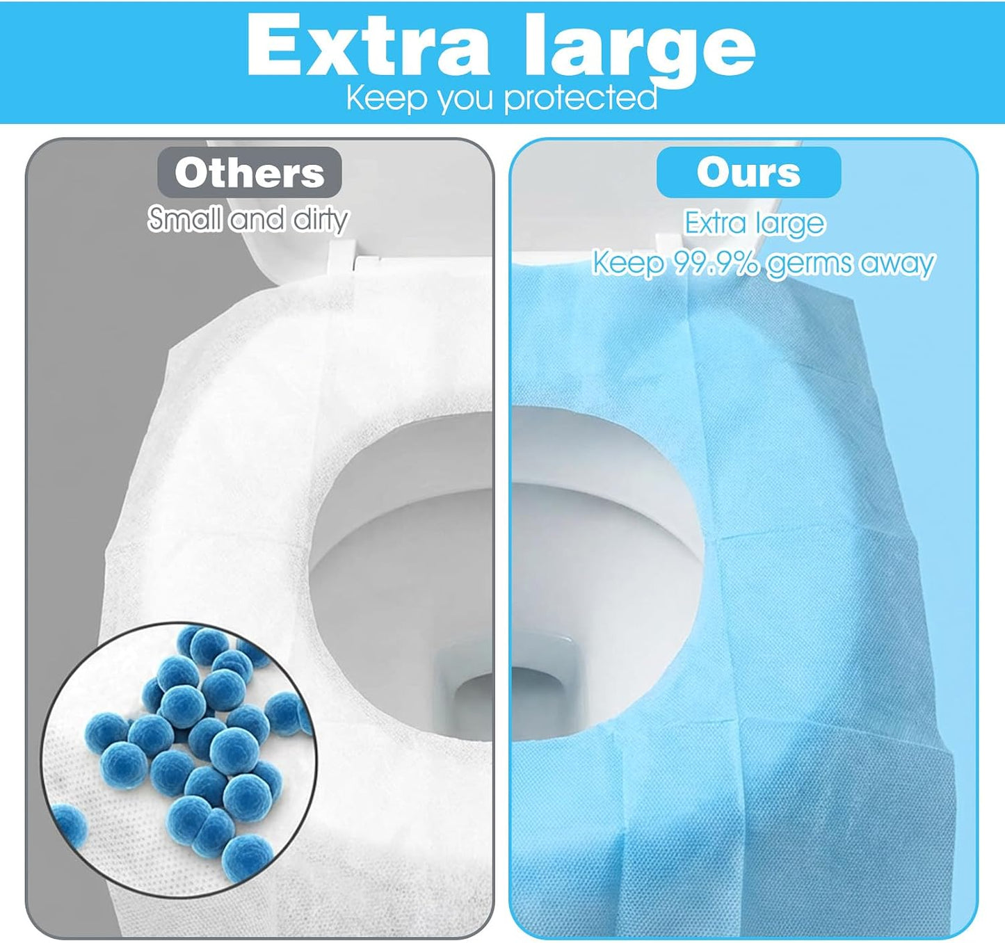 100 Pack Disposable Toilet Seat Covers 16x24 Inch Travel Toilet Covers | Individually Wrapped, Extra Large, Potty Liners, Portable Travel Seat Cover, Waterproof