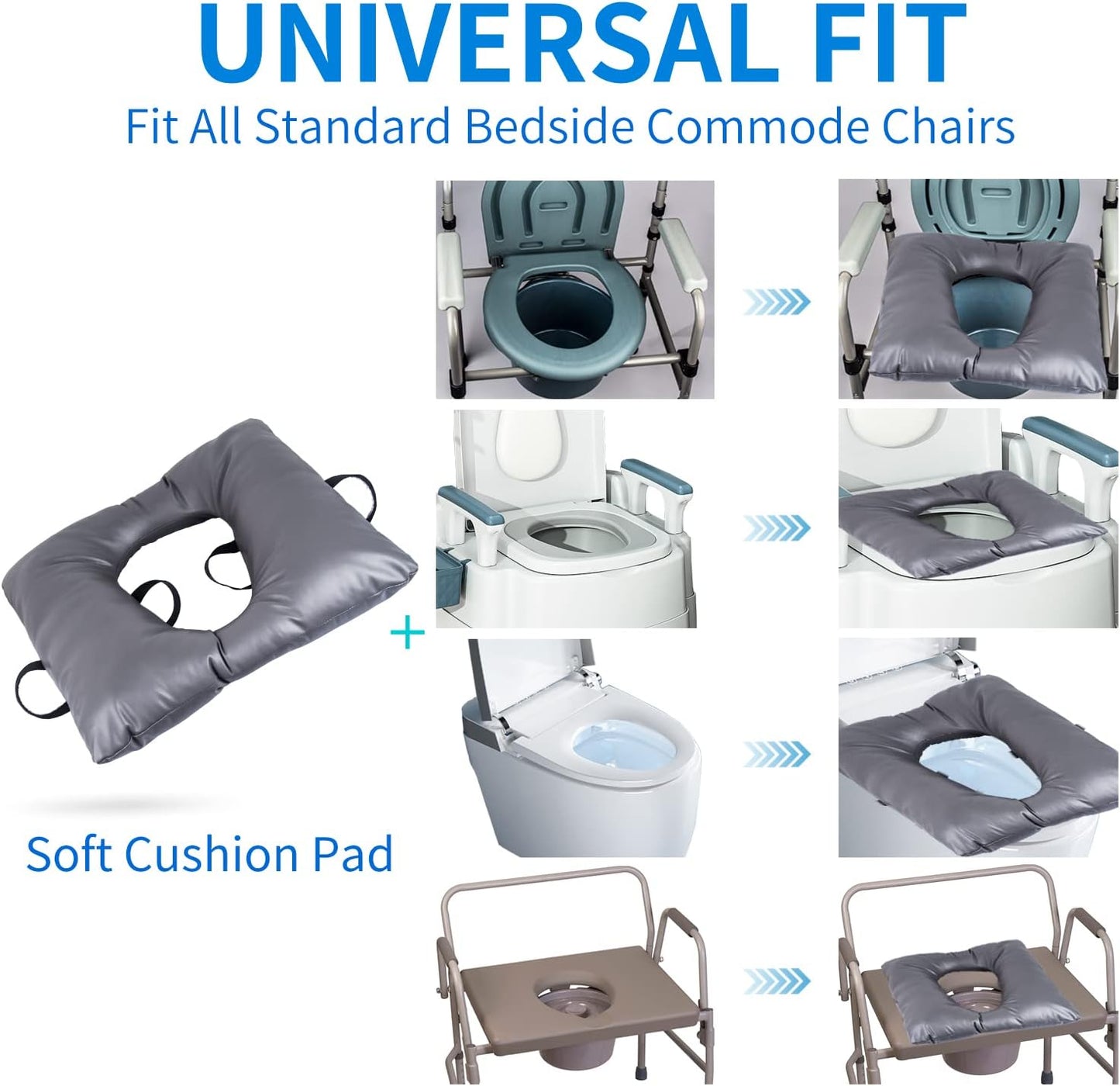 Bedside Commode Seat Cushion, Commode Padded Seat for Elderly, Soft Seat Cover with Clips and Fixing Straps, Toilet Seat Cushion 16.5" x 16.5"