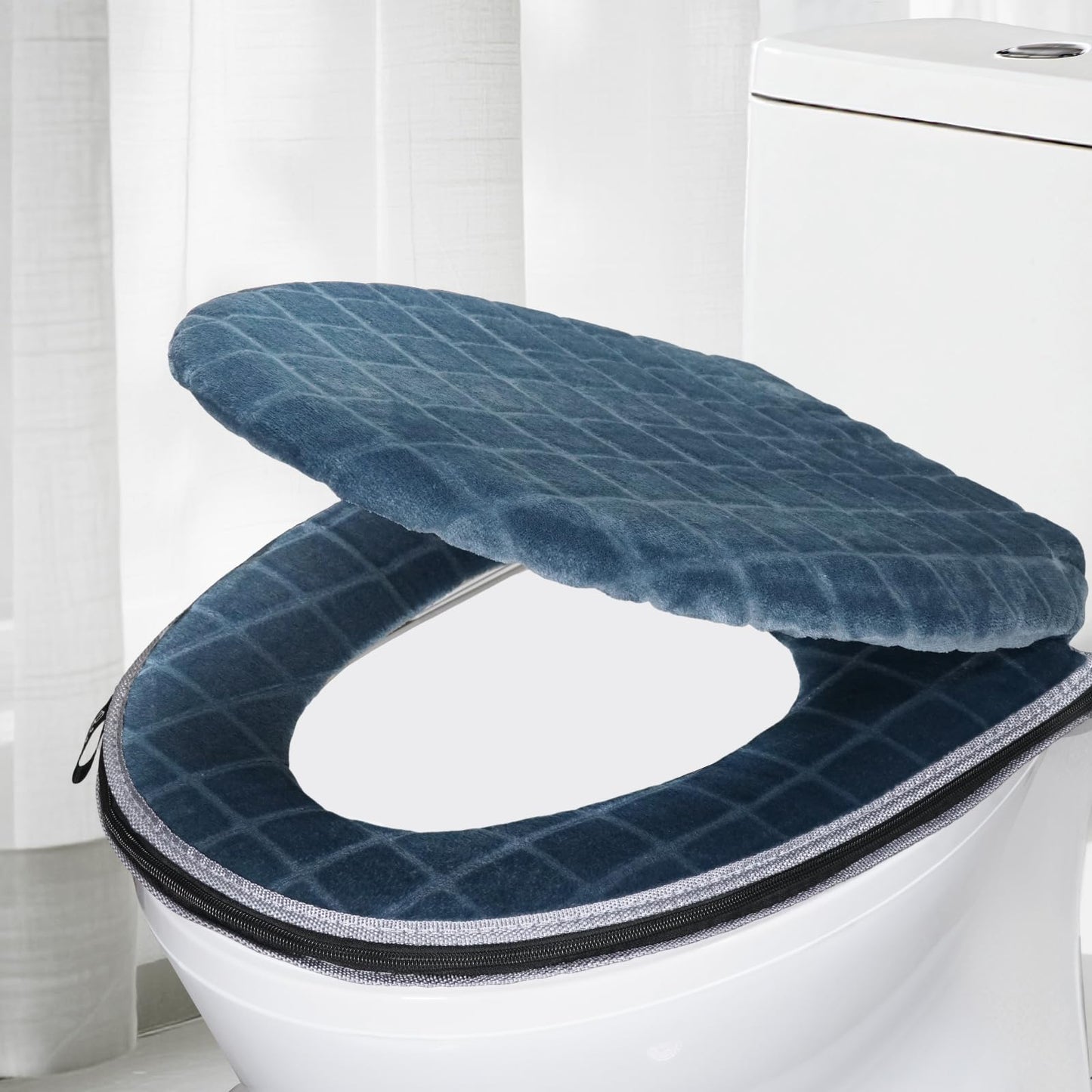 Toilet Seat Cover and Toilet Lid Cover Set, Soft Toilet Seat Cushion with Zipper Adjustable Rubber Backing Toilet Seat Warmer Bathroom Decor and Accessories, Coffee