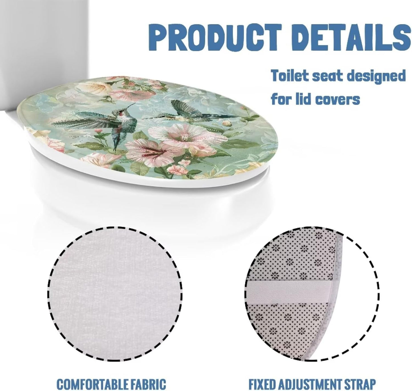 Hummingbird Flower Toilet Lid Covers for Bathroom Hummingbird Flower Toilet Seat Cushion Cover Elongated Reusable Replacement Fabric Elastic Washable Dust Covers