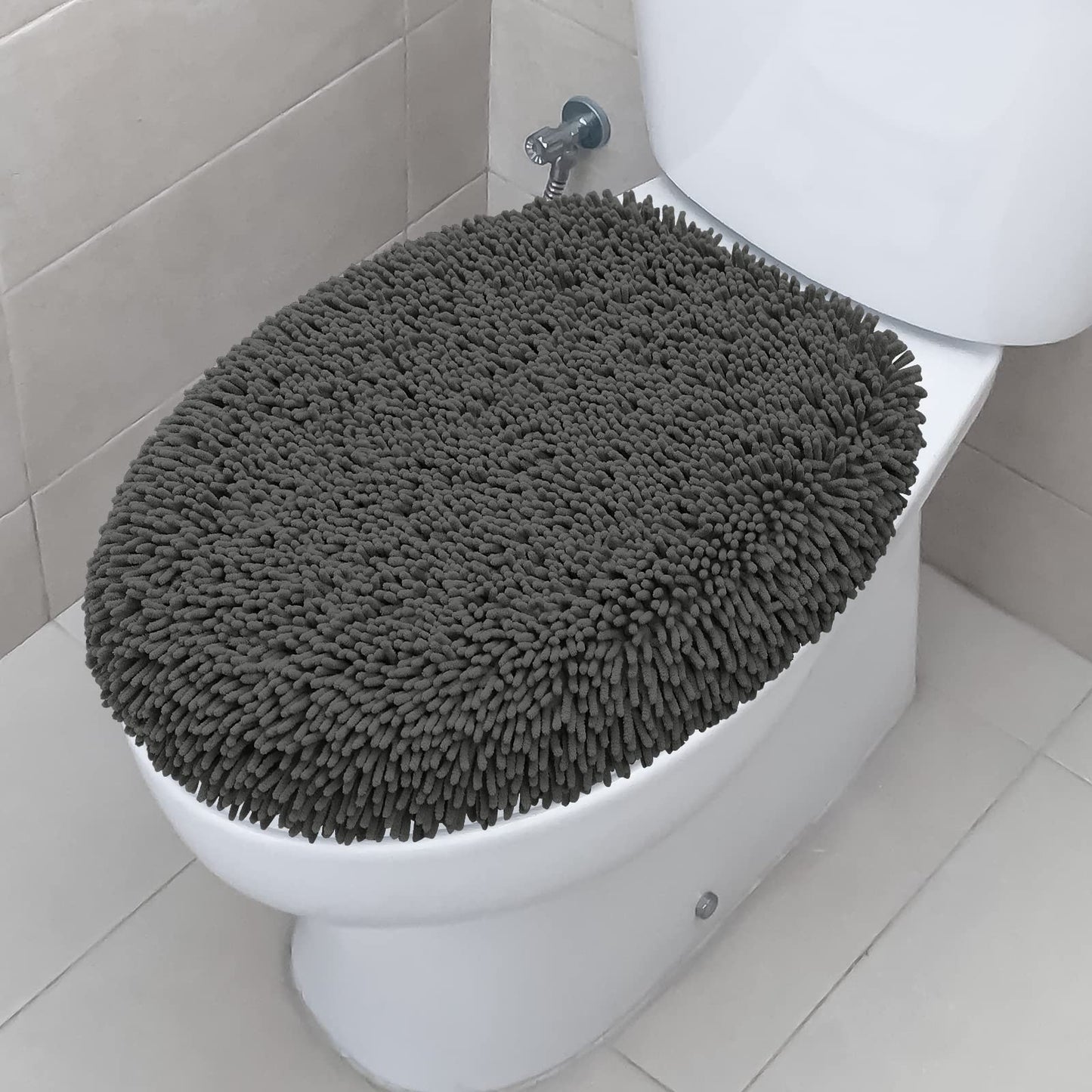 TREETONE Ultra Soft Chenille Bathroom Toilet Lid Cover, 19x21 Inches, White | Absorbent Standard Seat Covers for Bathroom, Accessories Decor, Fits Most Round, Elongated and Oblong Lids, Machine Washable