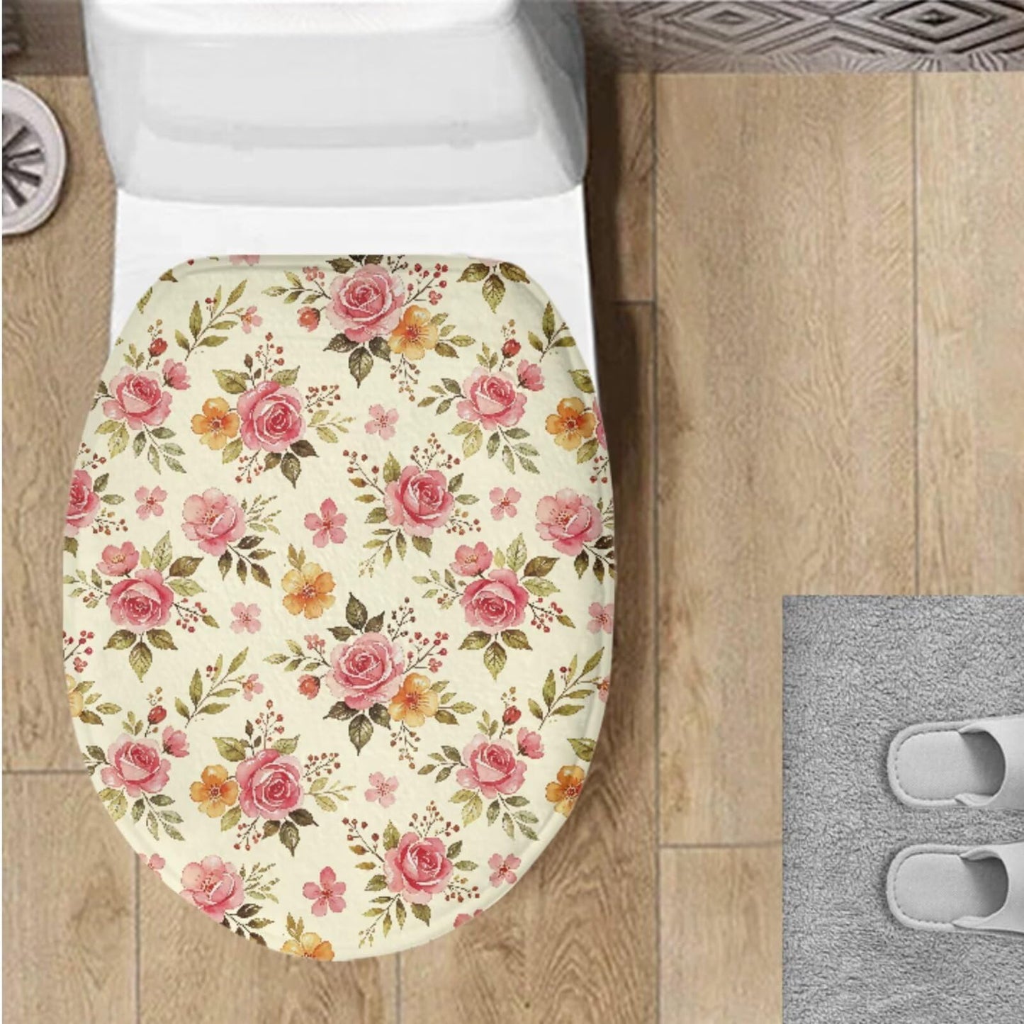 Toilet Lid Cover for Bathroom Water Absorbent Toilet Lid Protector Fits Most Sizes Standard, Round, Elongated and Oblong Lids, Gothic Crow Rose Gray