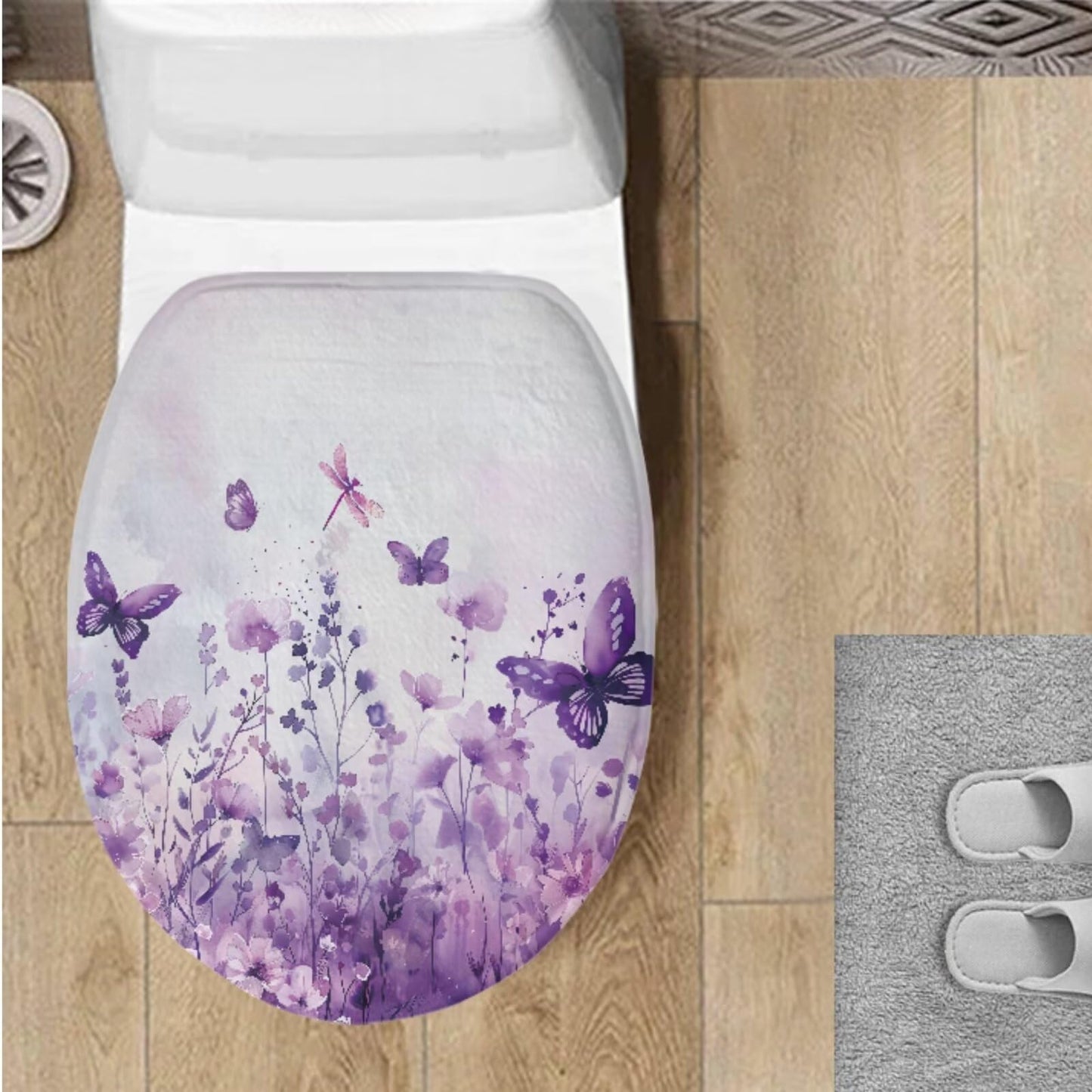 Toilet Lid Cover for Bathroom Water Absorbent Toilet Lid Protector Fits Most Sizes Standard, Round, Elongated and Oblong Lids, Gothic Crow Rose Gray