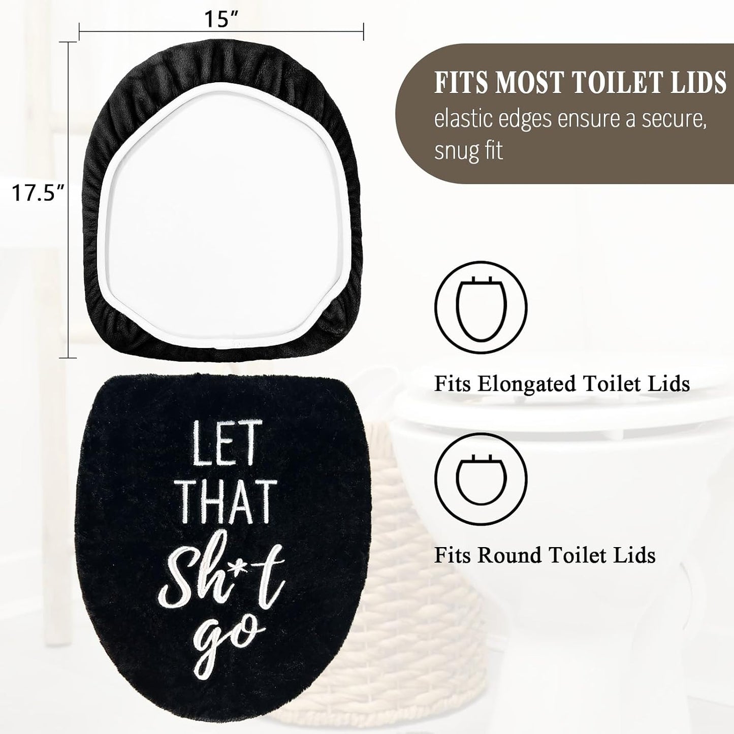 Black Bathroom Decor Toilet Lid Cover Funny Toilet Seat Covers 17.5"x15" Soft Restroom Accessories Machine Washable Fits Most Oblong Round Elongated Toilet Lid Cute Home Room Decorations