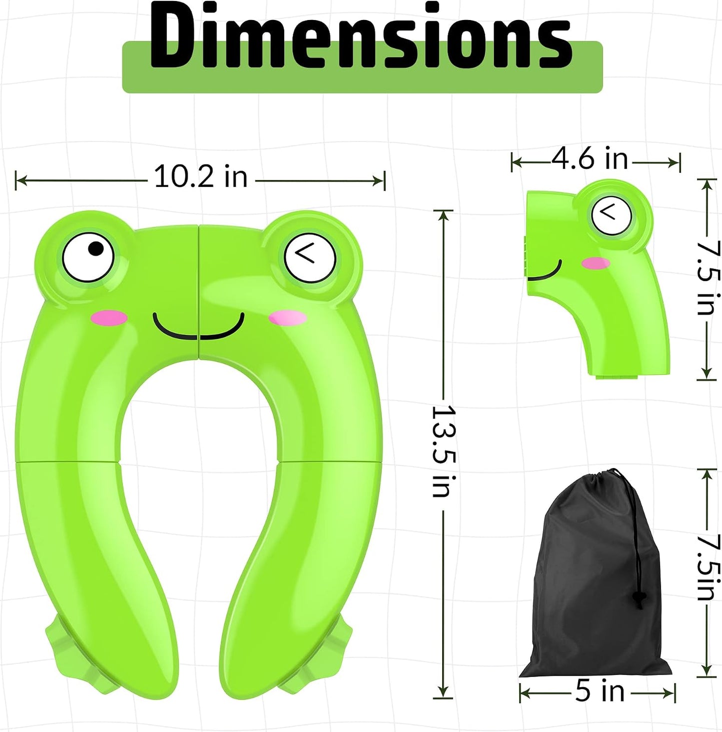 Maliton Foldable Travel Potty Training Seat for Toddlers, Green Frog | Portable Potty Seat for Toddler & Kids, Non-Slip Potty Training Toilet Seat Cover for Boys Girls, Includes Free Travel Bag