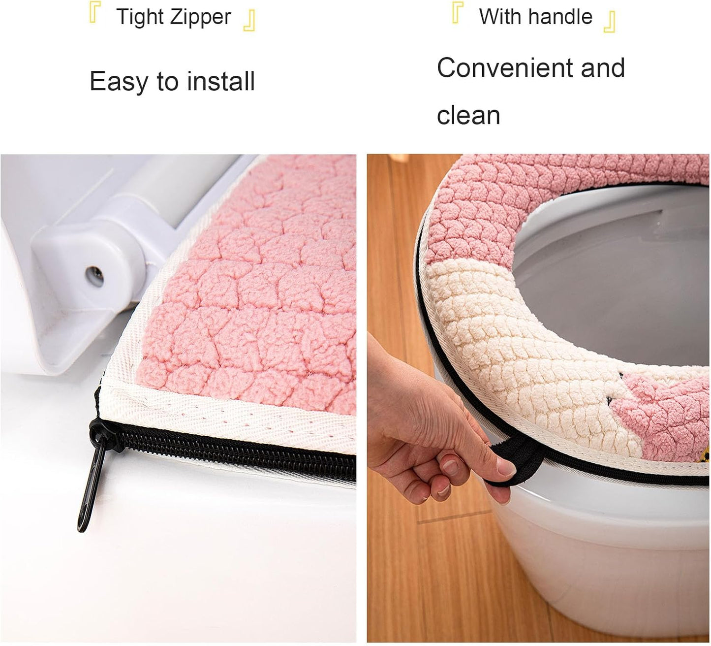 Warm Toilet Seat Cover with Handle for Bathroom (Pink Alpaca) | Thicker Soft Plush Toilet Seat Cover Pad, Easy Installation & Washable