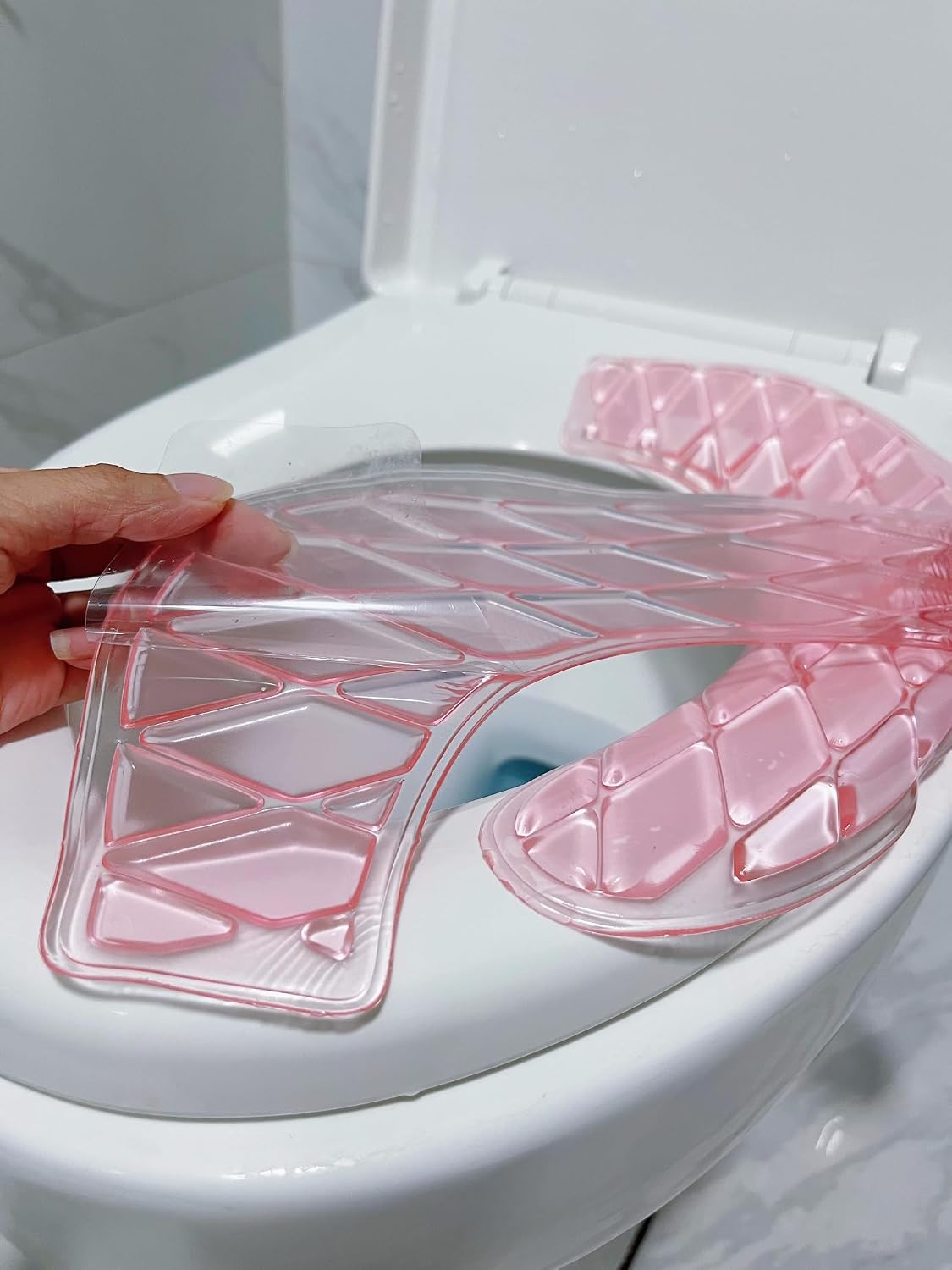 Gel Toilet Seat Cushion - Portable and Washable - Universal padded toilet seat for Standard U Shape Toilet Seats -Adhesive Toilet Seat Cushion for Women Seniors(Pink)