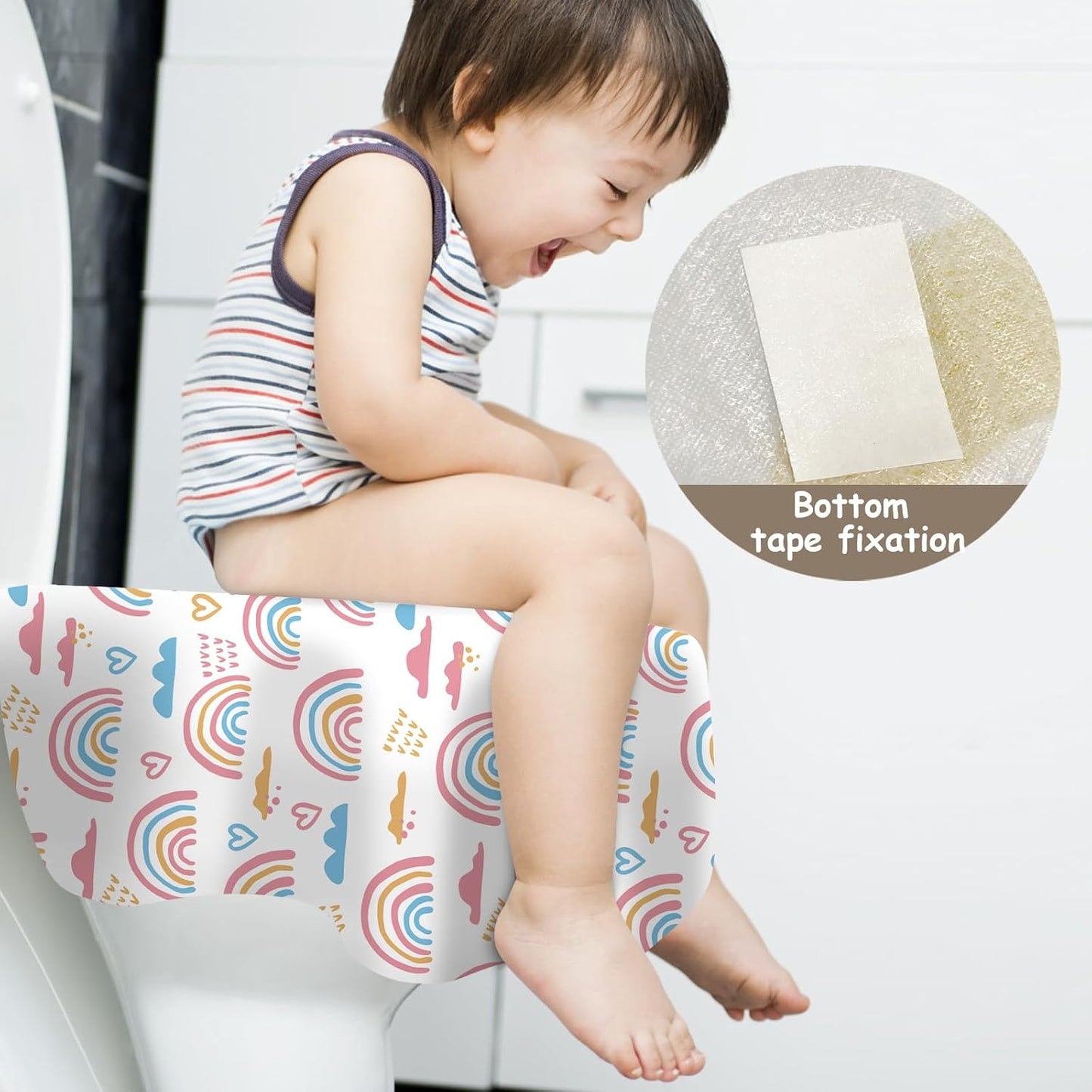 DEEKI 40 Pack Toilet Seat Covers Disposable, Safe No-Slip Waterproof for Kids Toddlers Use in Potty Training Public Restrooms Toilets, Portable Clean Covers for Adults Travel -Rainbow (40 Count)