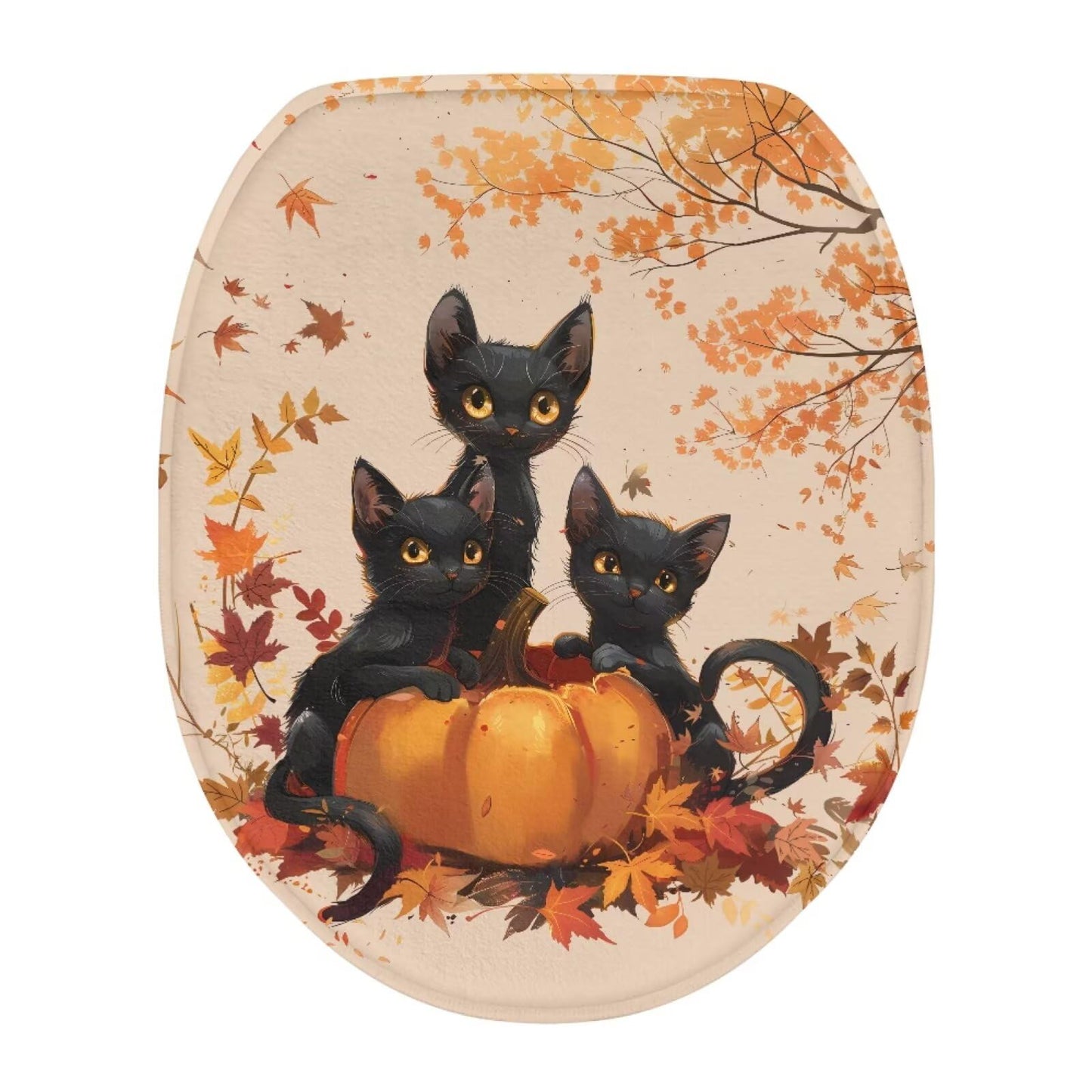 chaqlin Toilet Lid Cover with Elastic Straps and Non-Slip Backing Stays in Place Toilet Seat Lid Cover Fits Most Toilets Bathroom Decoration 17.3'' x 13'', Happy Fall Print