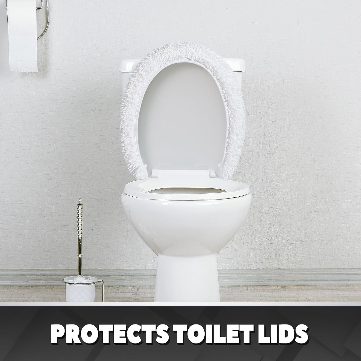 TREETONE Ultra Soft Chenille Bathroom Toilet Lid Cover, 19x21 Inches, White | Absorbent Standard Seat Covers for Bathroom, Accessories Decor, Fits Most Round, Elongated and Oblong Lids, Machine Washable