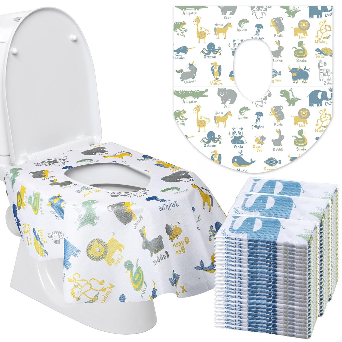 50 Packs Extra Large Disposable Toilet Seat Covers for Kids Adult, Dot | Individually Wrapped, Portable, Non Slip Waterproof, Potty Seat Covers for Toddlers, Potty Training, Travel