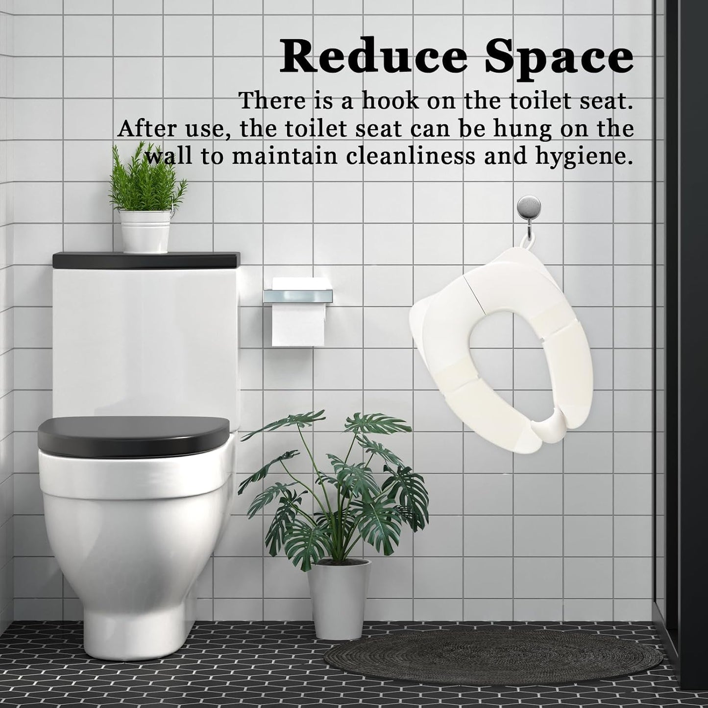 Portable Children's Foldable Toilet Seat with Storage Bag, Training Urine Anti Slip Toilet Seat Cover with Splash Guard for Toddlers and Children-White