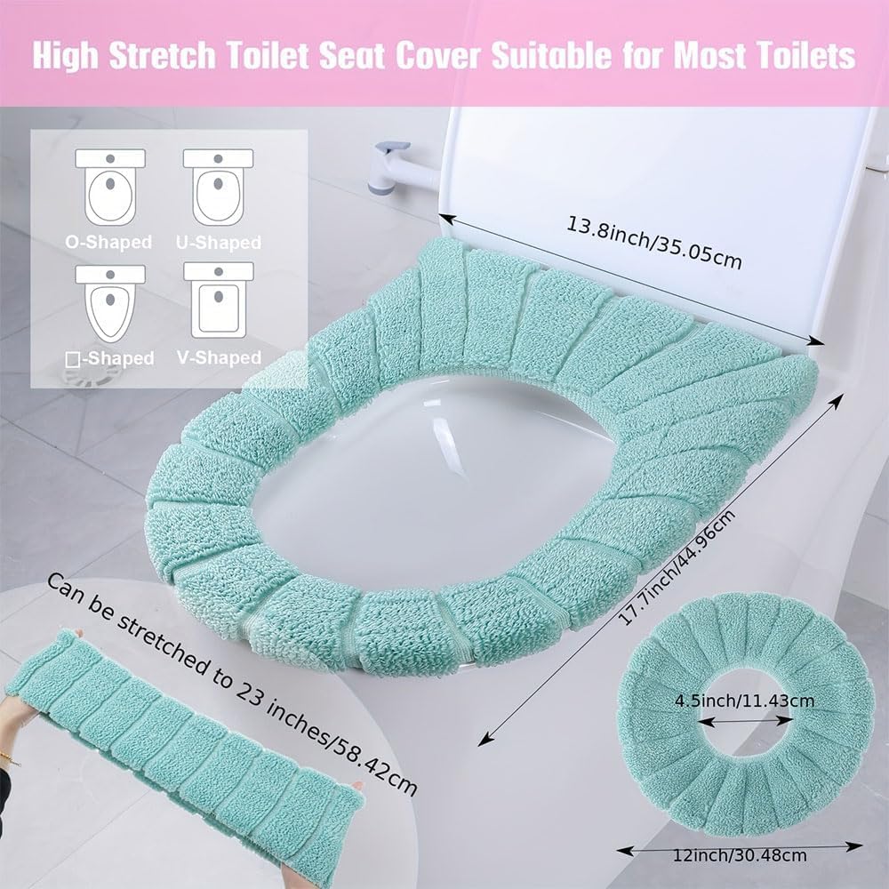 Bathroom Soft Thicker Warmer Stretchable Washable Cloth Toilet Seat Cover Pads 3PCS