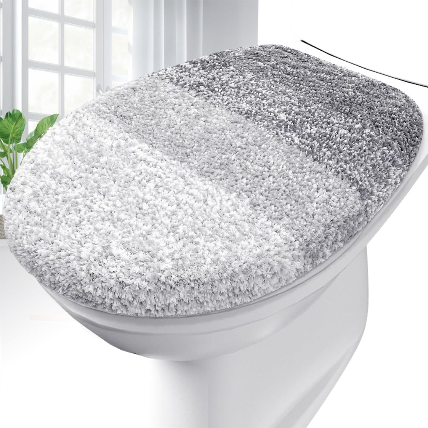 OLANLY Soft Microfiber Bathroom Toilet Lid Cover, 17.5x15, Gray | Machine Washable Seat Covers, Stays in Place Rubber Backing, Fits Most Round, Elongated and Oblong Lids, Accessories Decor