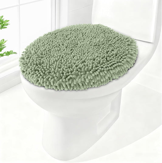 Soft Chenille Toilet Lid Cover 19.5L x 18.5W Machine Washable | Toilet Seat Cover Adjustable Rubber Backing Fits Most Round Elongated and Oblong Lids