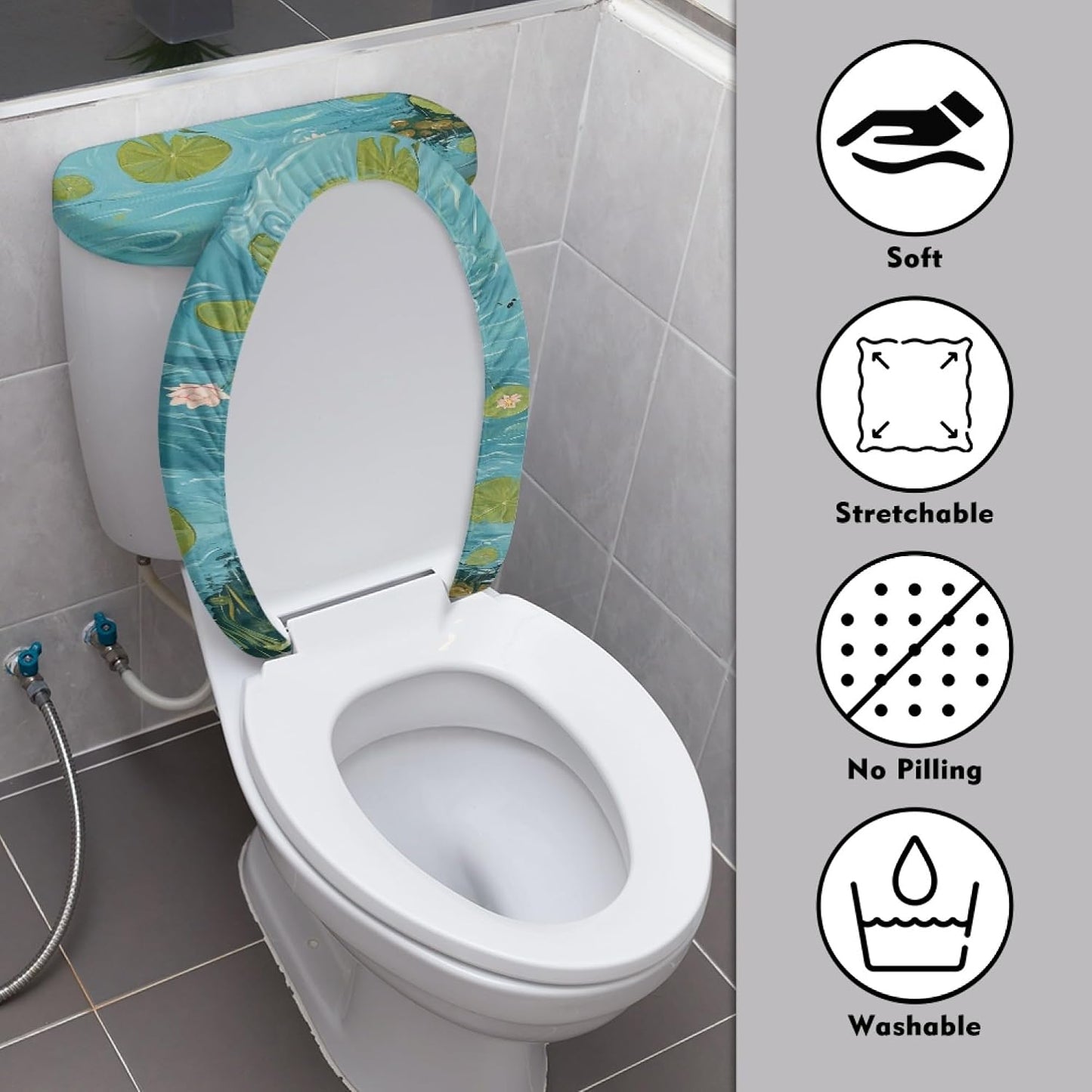 Cat Set of 2 Toilet Lid Cover Tank Set Plush Bathroom Set Beige Blue