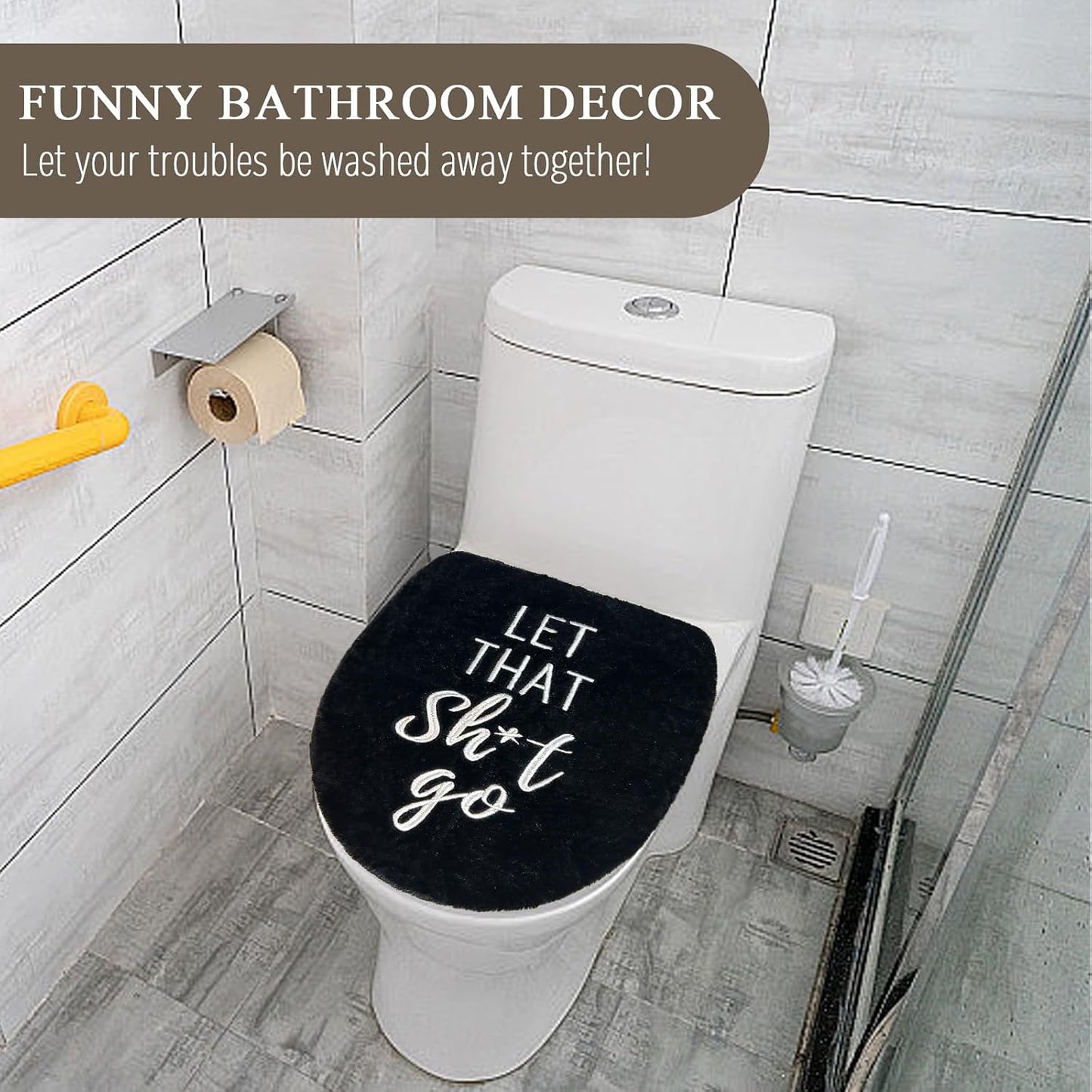 Black Bathroom Decor Toilet Lid Cover Funny Toilet Seat Covers 17.5"x15" Soft Restroom Accessories Machine Washable Fits Most Oblong Round Elongated Toilet Lid Cute Home Room Decorations