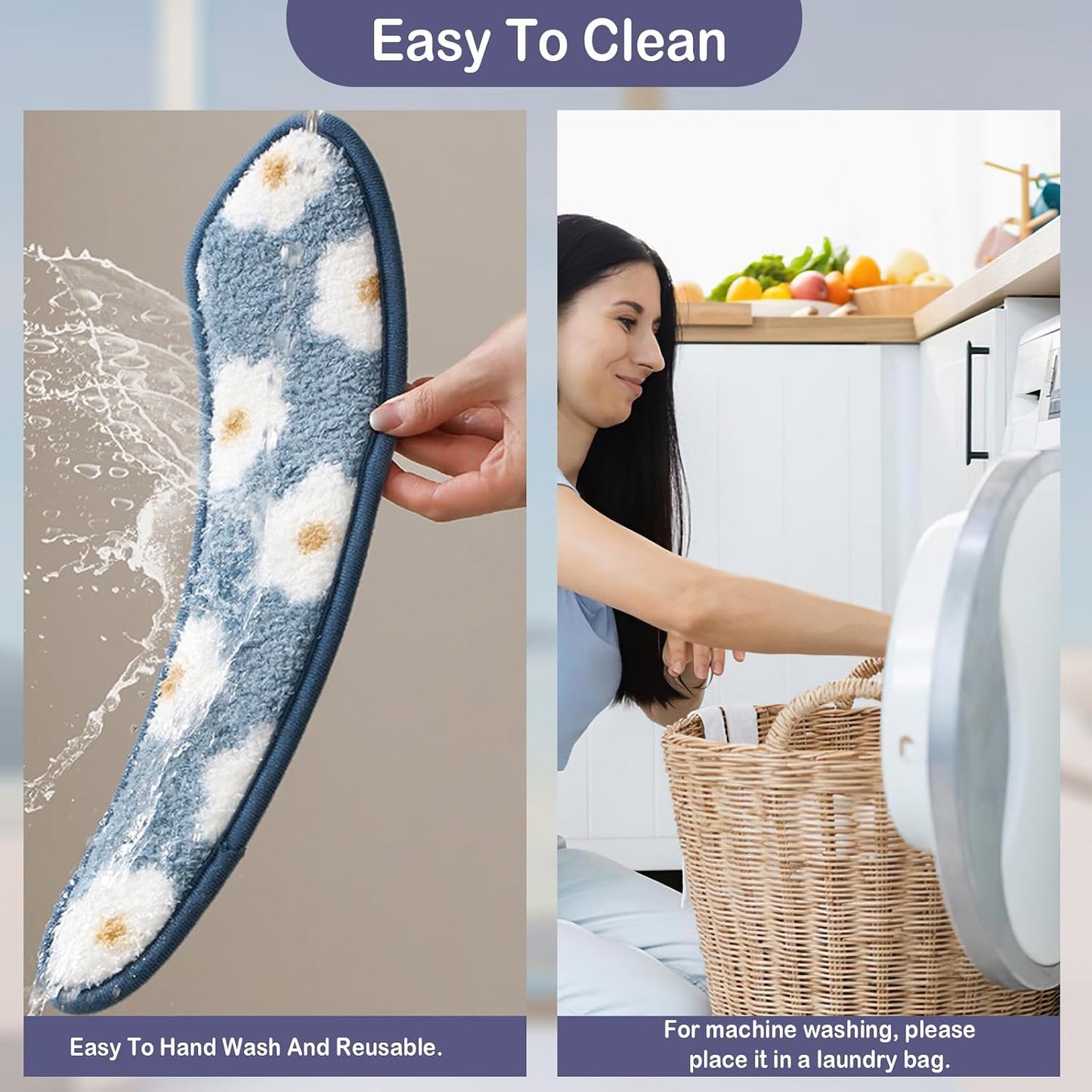 Thick and Warm Toilet Seat Cover – Washable, Reusable Cushion with TPR Adhesive & Floral Pattern for Comfort & Insulation (Blue)