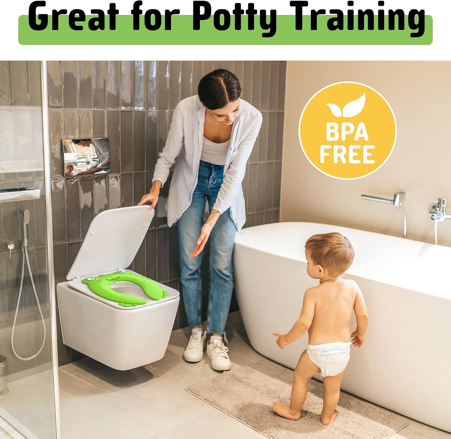 Maliton Foldable Travel Potty Training Seat for Toddlers, Green Frog | Portable Potty Seat for Toddler & Kids, Non-Slip Potty Training Toilet Seat Cover for Boys Girls, Includes Free Travel Bag