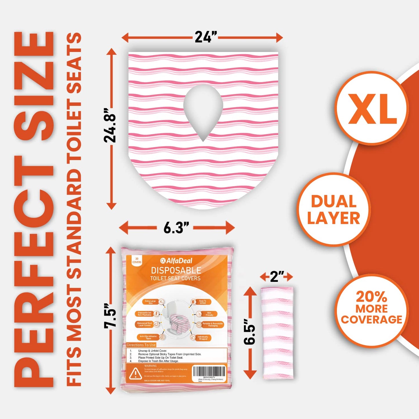20 XL Toilet Seat Covers Disposable, Kids & Adults Travel Pack | Individually Wrapped, Waterproof, Potty Training, Toddler Liners, Travel Use