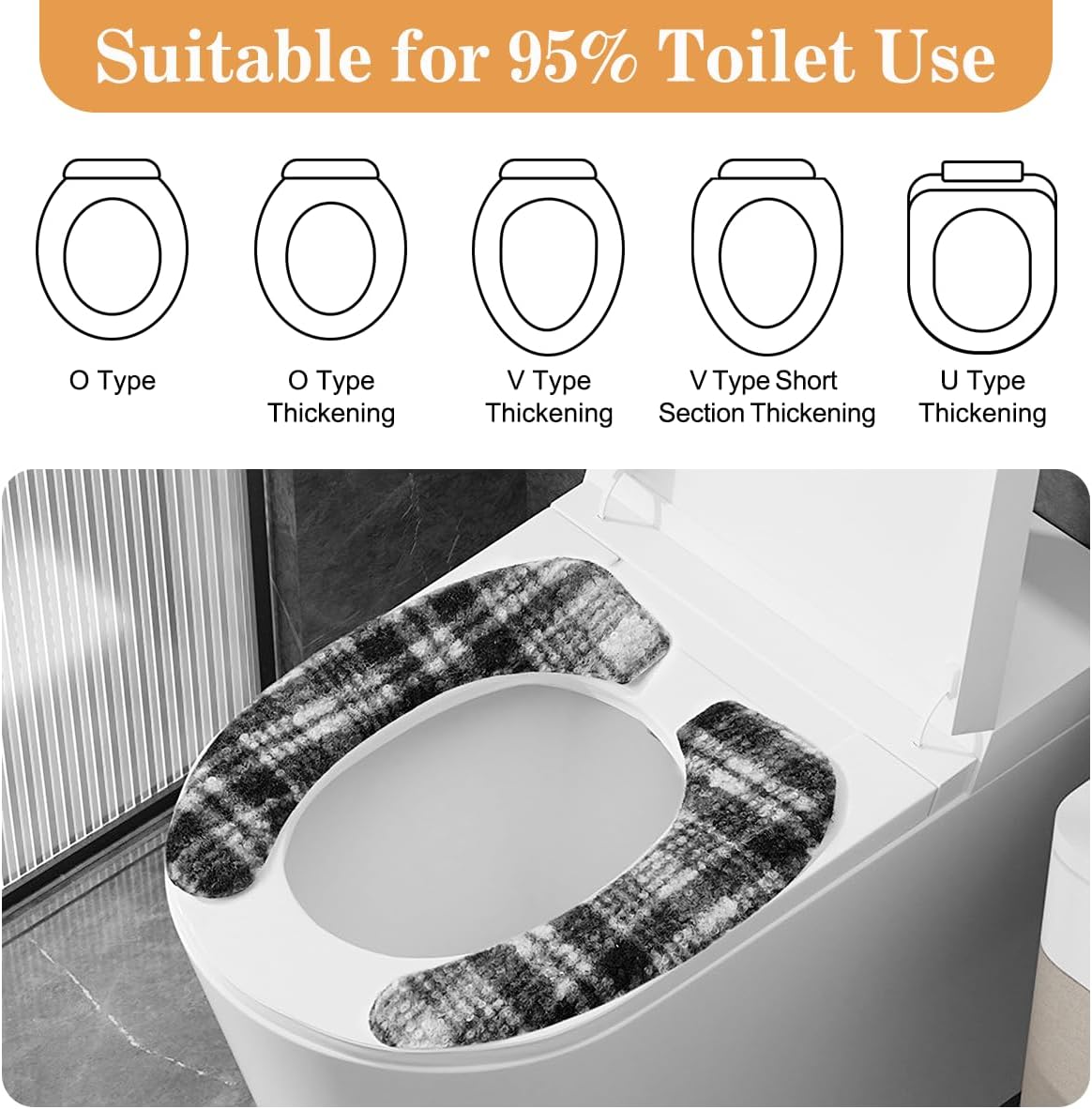 2 Sets Toilet Seat Cover, HADEEONG Bathroom Toilet Seat Cushion Soft Plush Thicker Toilet Seat Warmer with Memory Foam Self-Adhesive Washable Toilet Seat Lid Cover Pads