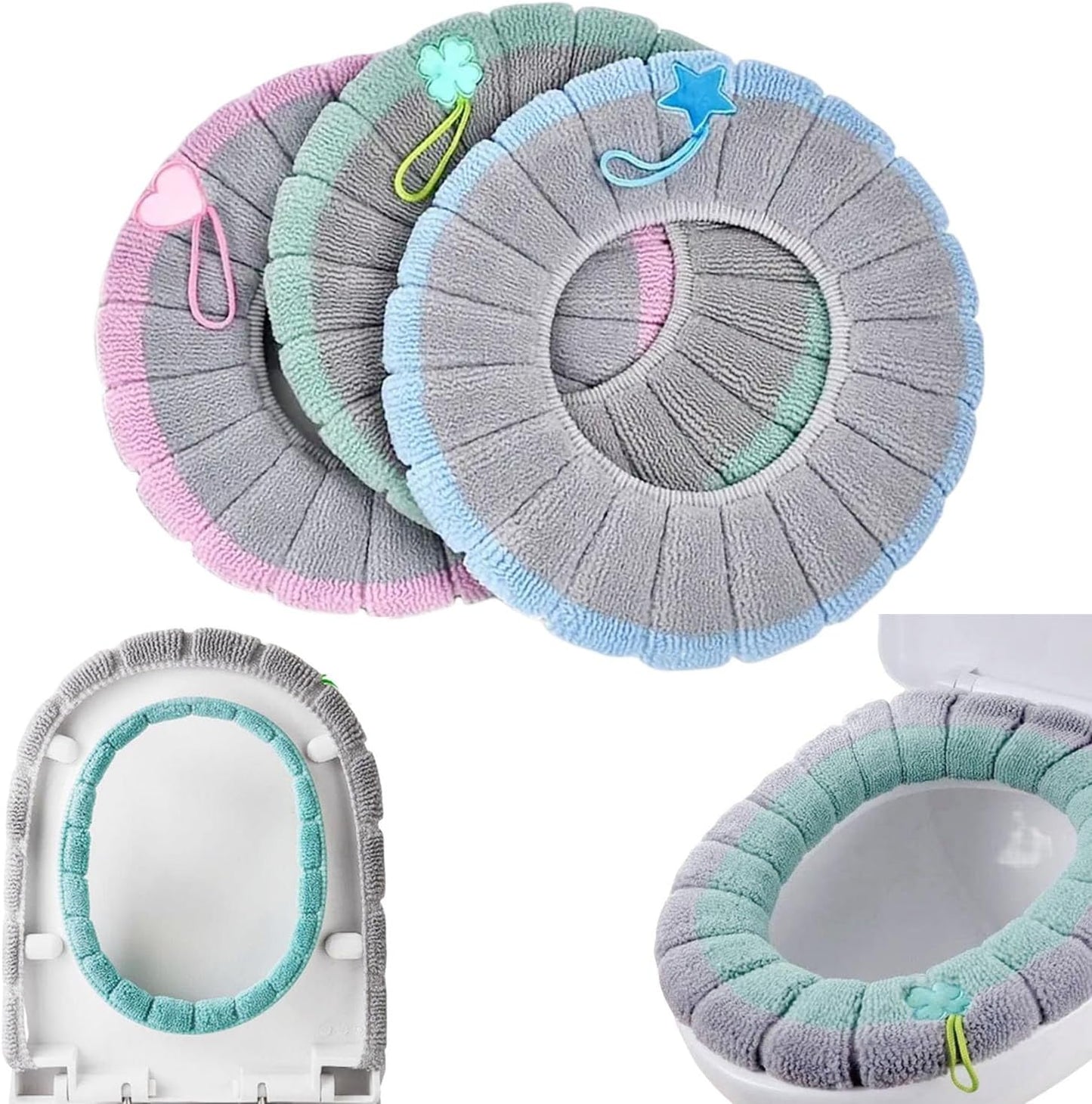 Soft Toilet Seat Cover Pads, Stretchable Washable Toilet Seat Cushion Cover with Handle, Comfortable Toilet Lid Seat Cover, Bathroom Toilet Accessories Set