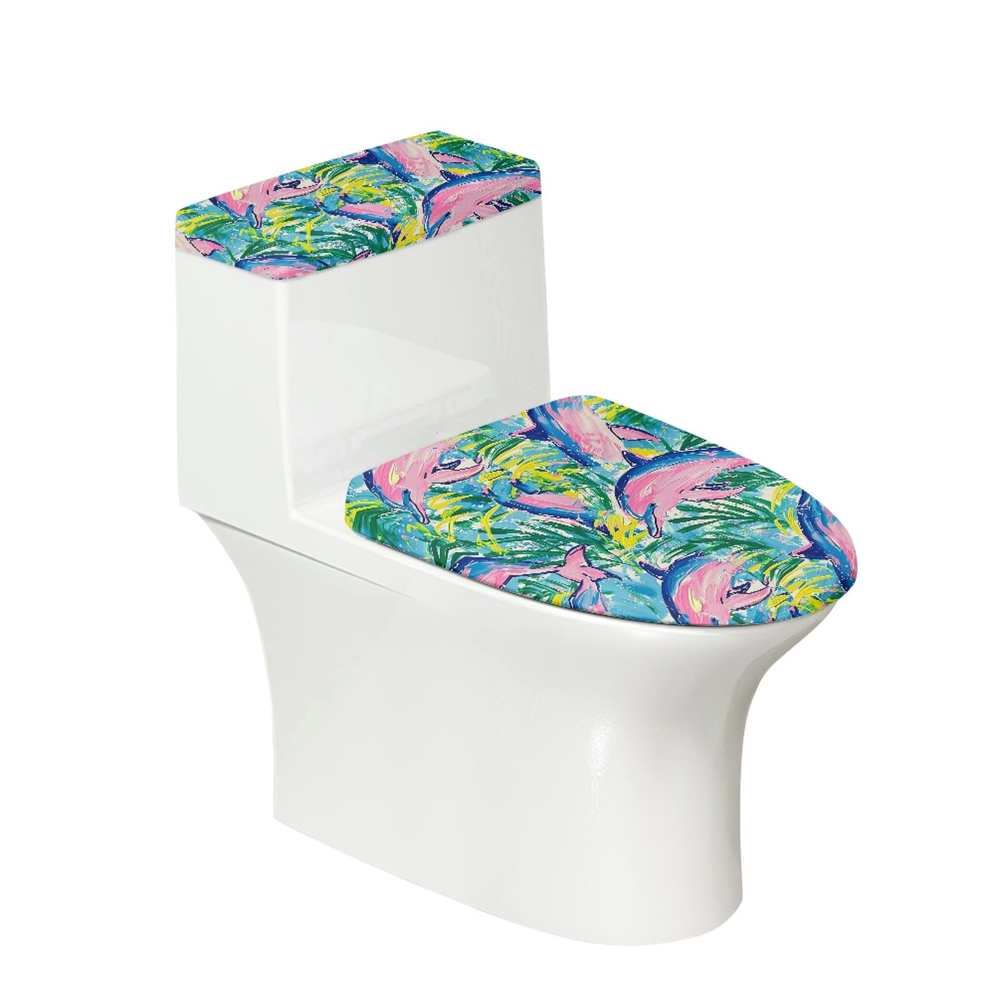 Japanese Fish Set of 2 Toilet Lid and Tank Cover Home Art Orange Pink