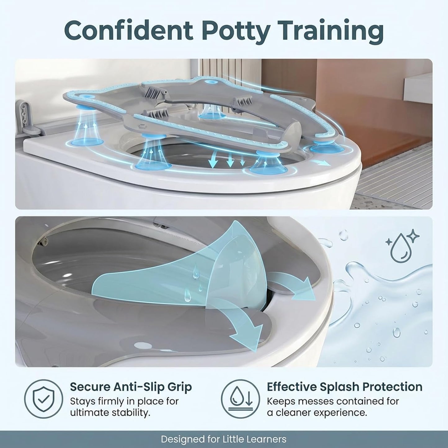 Travel Potty Seat for Toddler, Foldable Portable Potty Seat, BPA-Free Grey | SKYROKU, Fits Round & Oval Toilets, Non-Slip Base, 4 Suction Cups, Splash Guard, Travel Bag Included, Easy-Clean, Lightweight