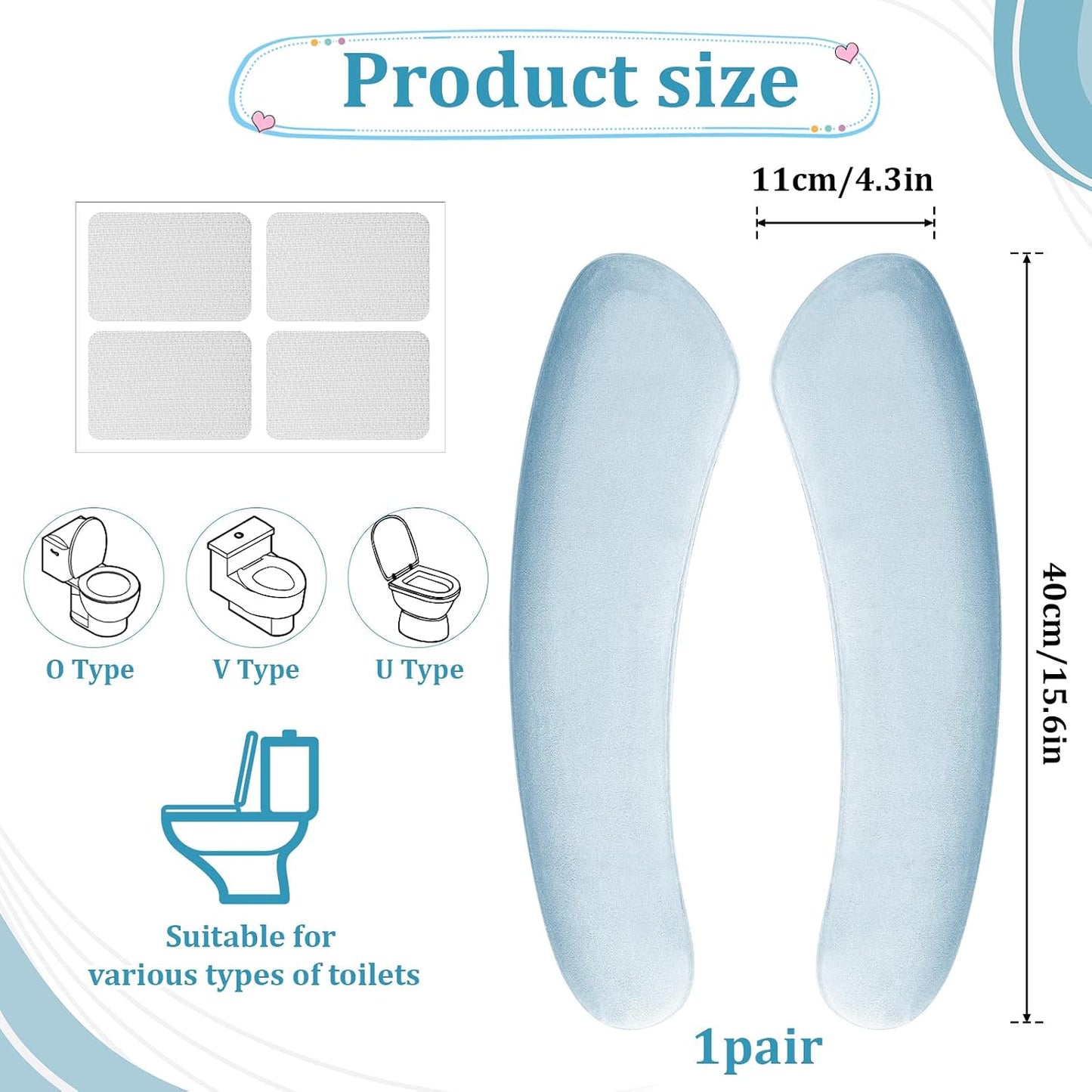 Toilet Seat Cover, Thick and Elastic Bathroom Toilet Seat Cushion Soft Polyester Fiber Sponge Cushioned Lid Cover, Non-Slip Washable Reusable Comfort Pad Seats Cushion for Most Toilets (Blue)