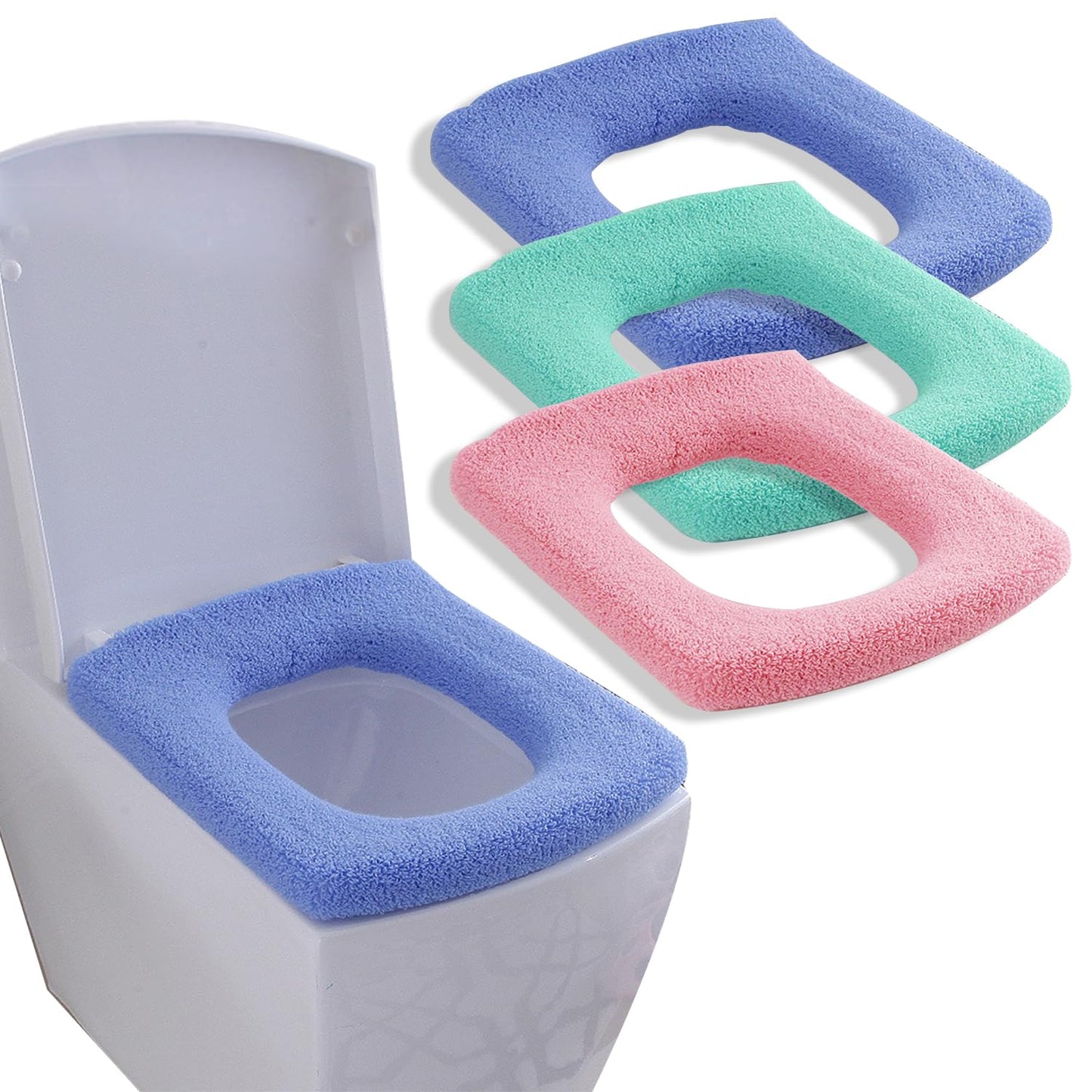 Bathroom Soft Thicker Warmer Stretchable Washable Cloth Toilet Seat Cover Pads 3PCS