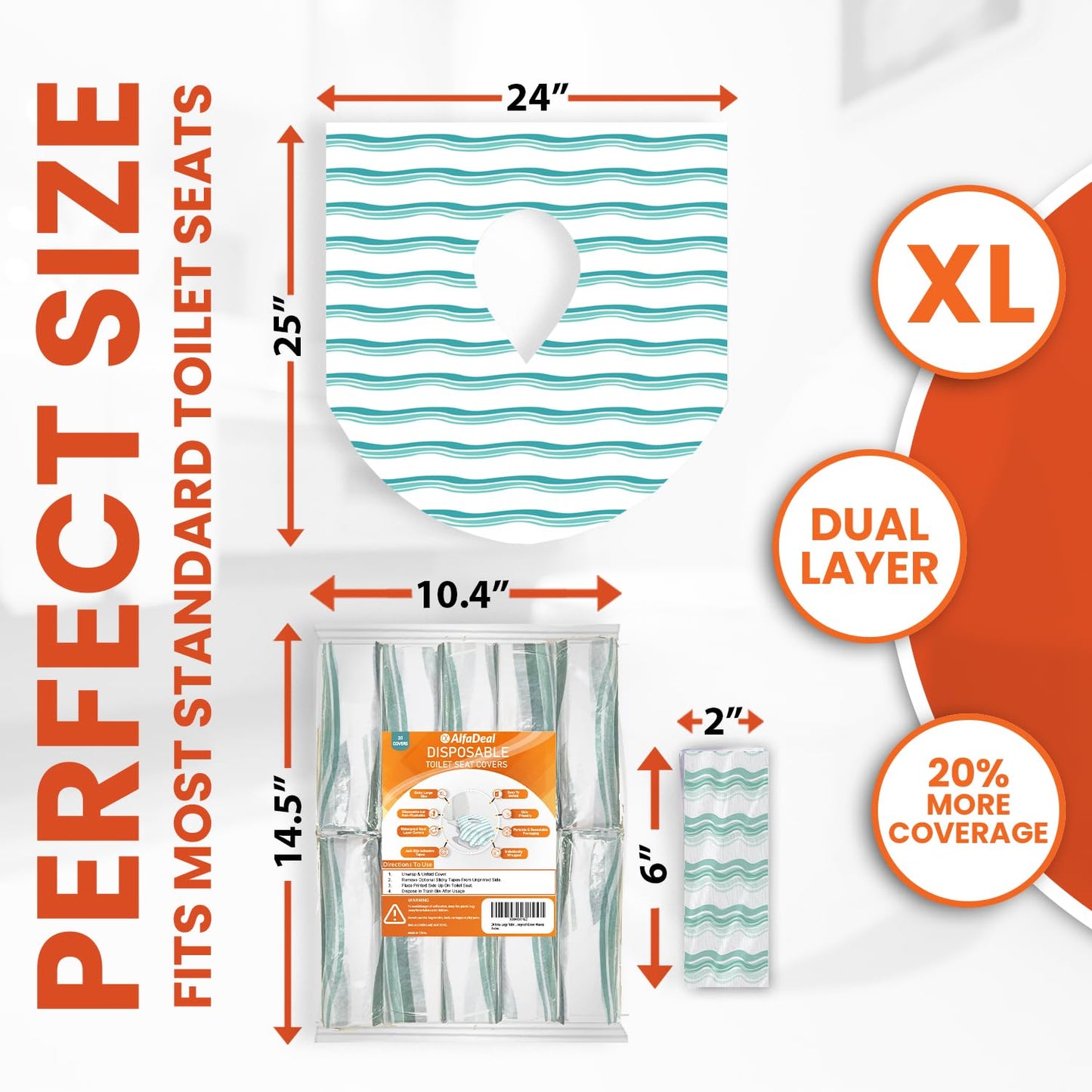 20 XL Toilet Seat Covers Disposable, Kids & Adults Travel Pack | Individually Wrapped, Waterproof, Potty Training, Toddler Liners, Travel Use
