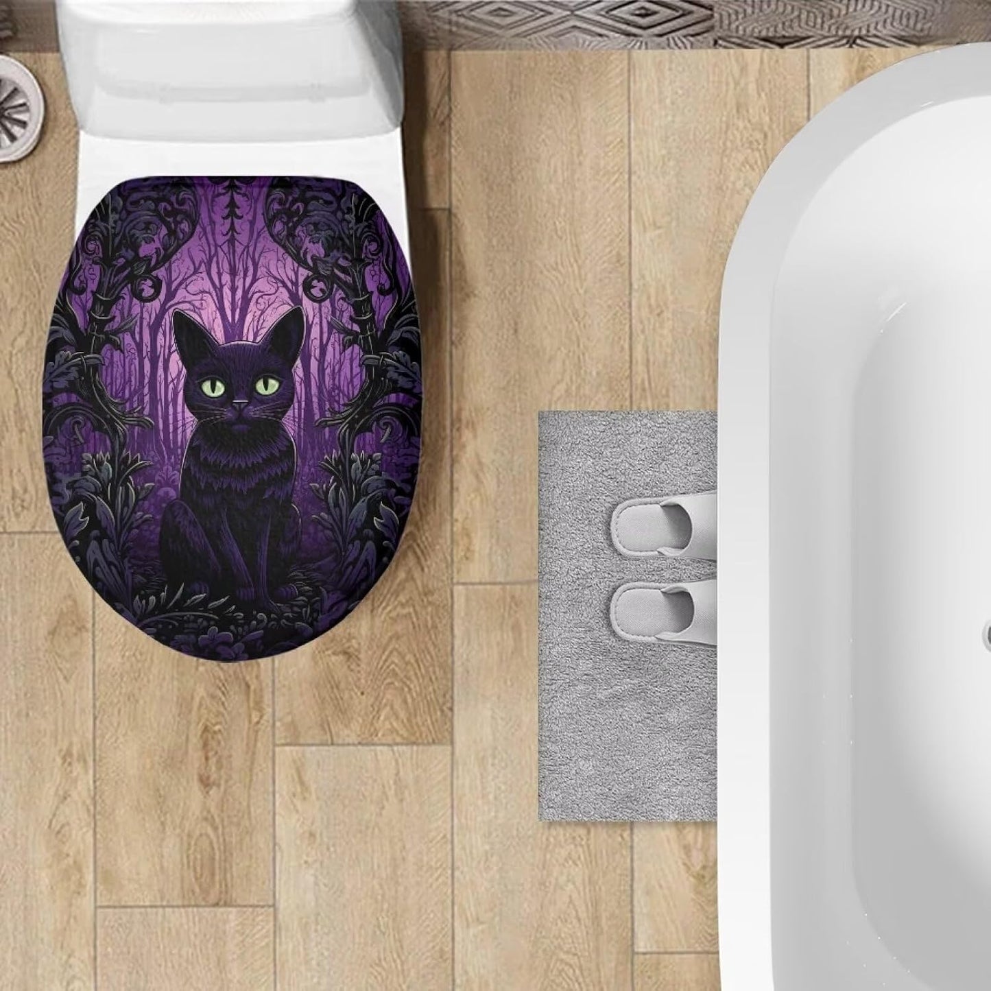 Purple Gothic Cat Toilet Lid Cover Elongated Toilet Seat Lid Covers Replacement Universal Toilet Seat Cover Fits Accessories Decor Soft Toilet Protector Cover Fits Most Toilet Lids-1