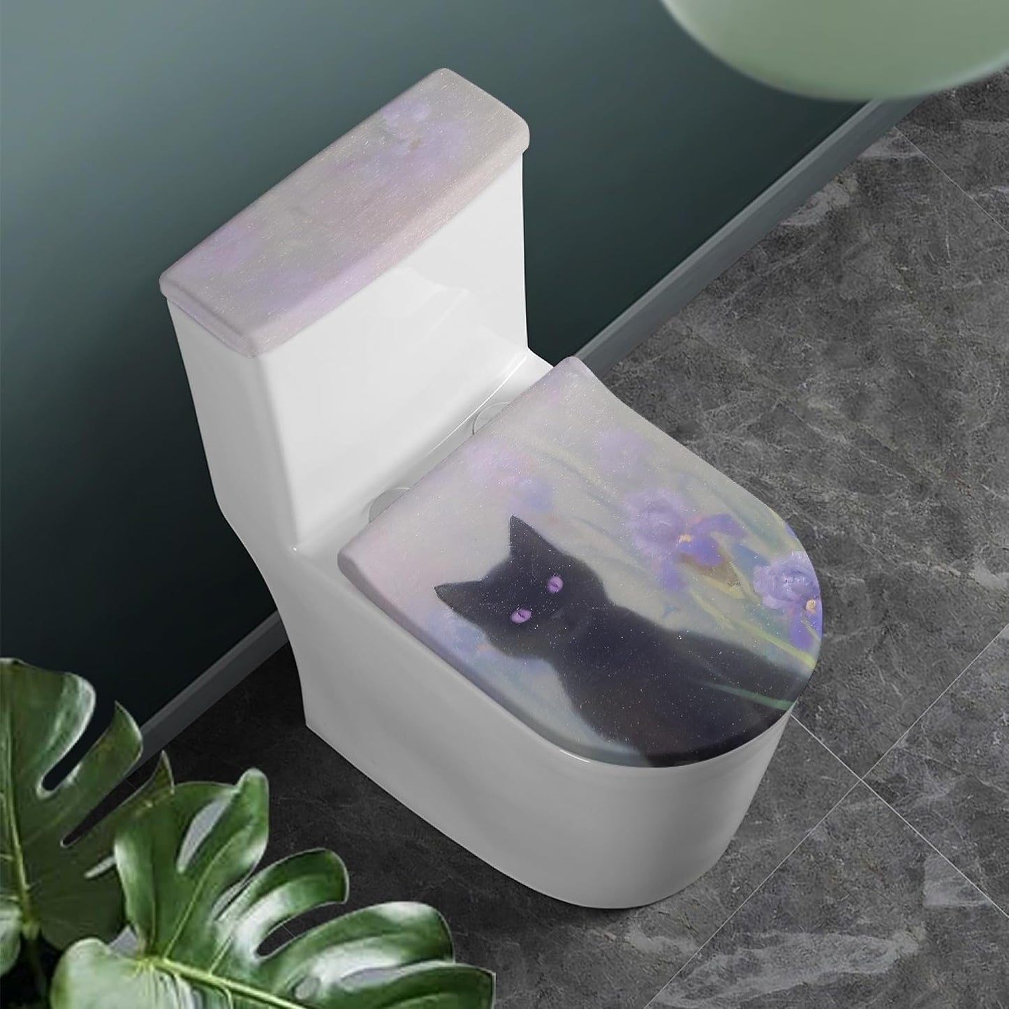 Set of 2 Adorable Cat Toilet Lid Tank Cover Velvet Home blue white