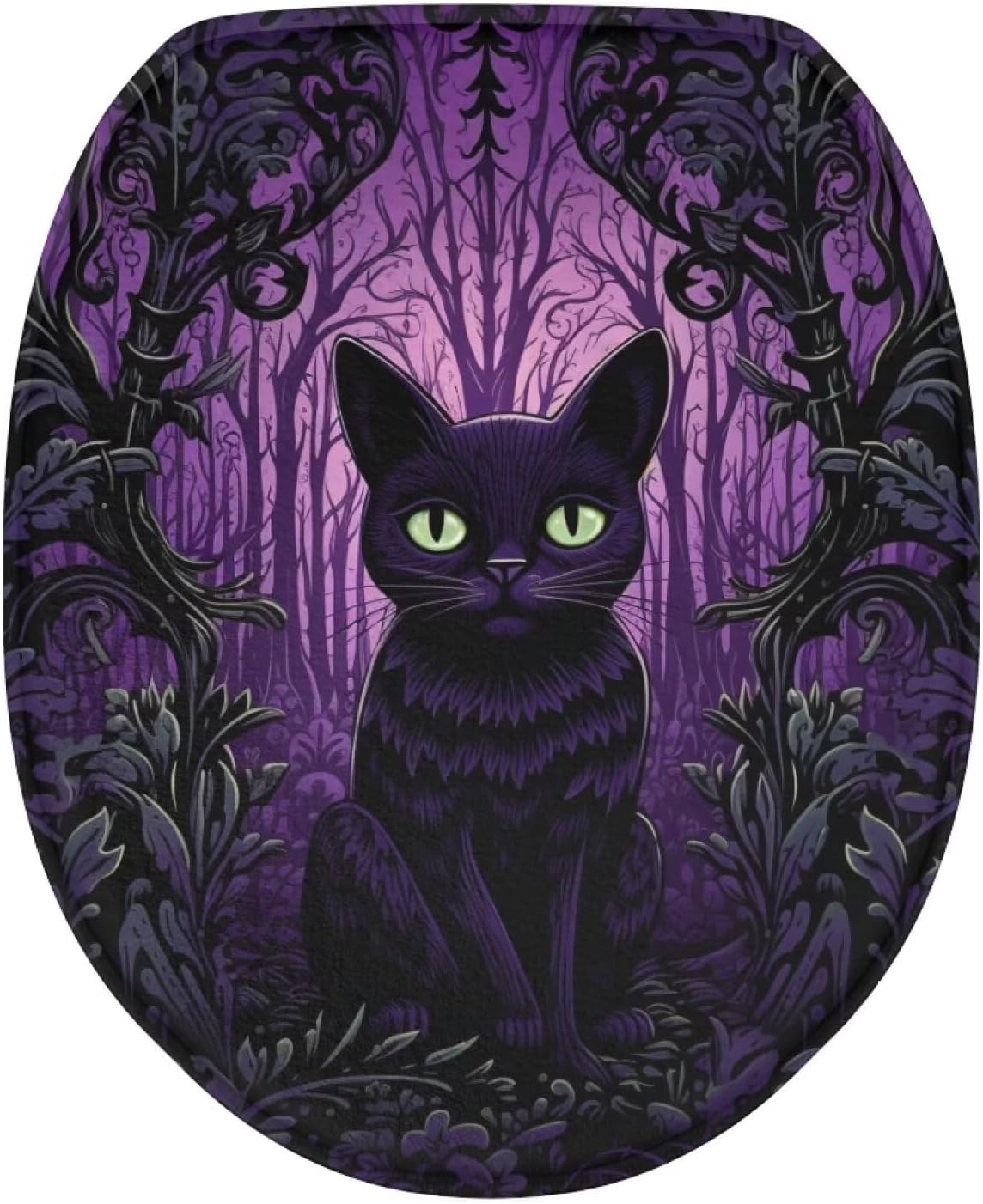 Purple Gothic Cat Toilet Lid Cover Elongated Toilet Seat Lid Covers Replacement Universal Toilet Seat Cover Fits Accessories Decor Soft Toilet Protector Cover Fits Most Toilet Lids-1