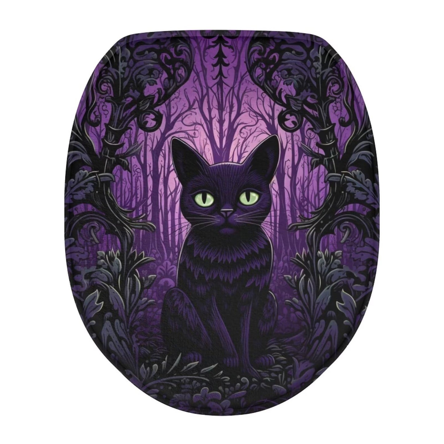 Purple Gothic Cat Toilet Lid Cover Elongated Toilet Seat Lid Covers Replacement Universal Toilet Seat Cover Fits Accessories Decor Soft Toilet Protector Cover Fits Most Toilet Lids-1