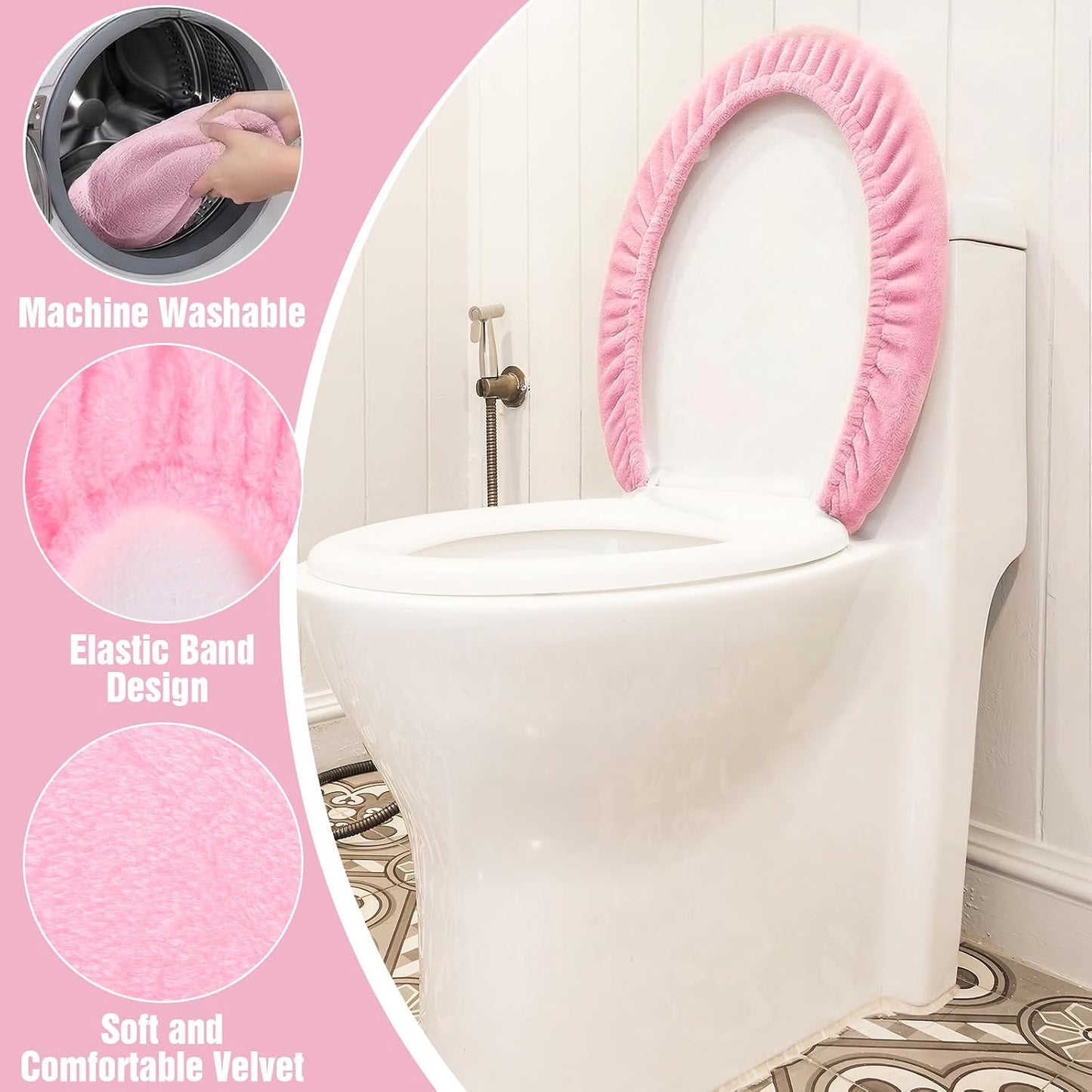 Microfiber Toilet Lid Cover, Non-Slip Soft Toilet Cover Adjustable Toilets Seat Covers Absorbent Machine Washable Covers Elastic Fits Most Round Elongated Toilets Bathroom Decor