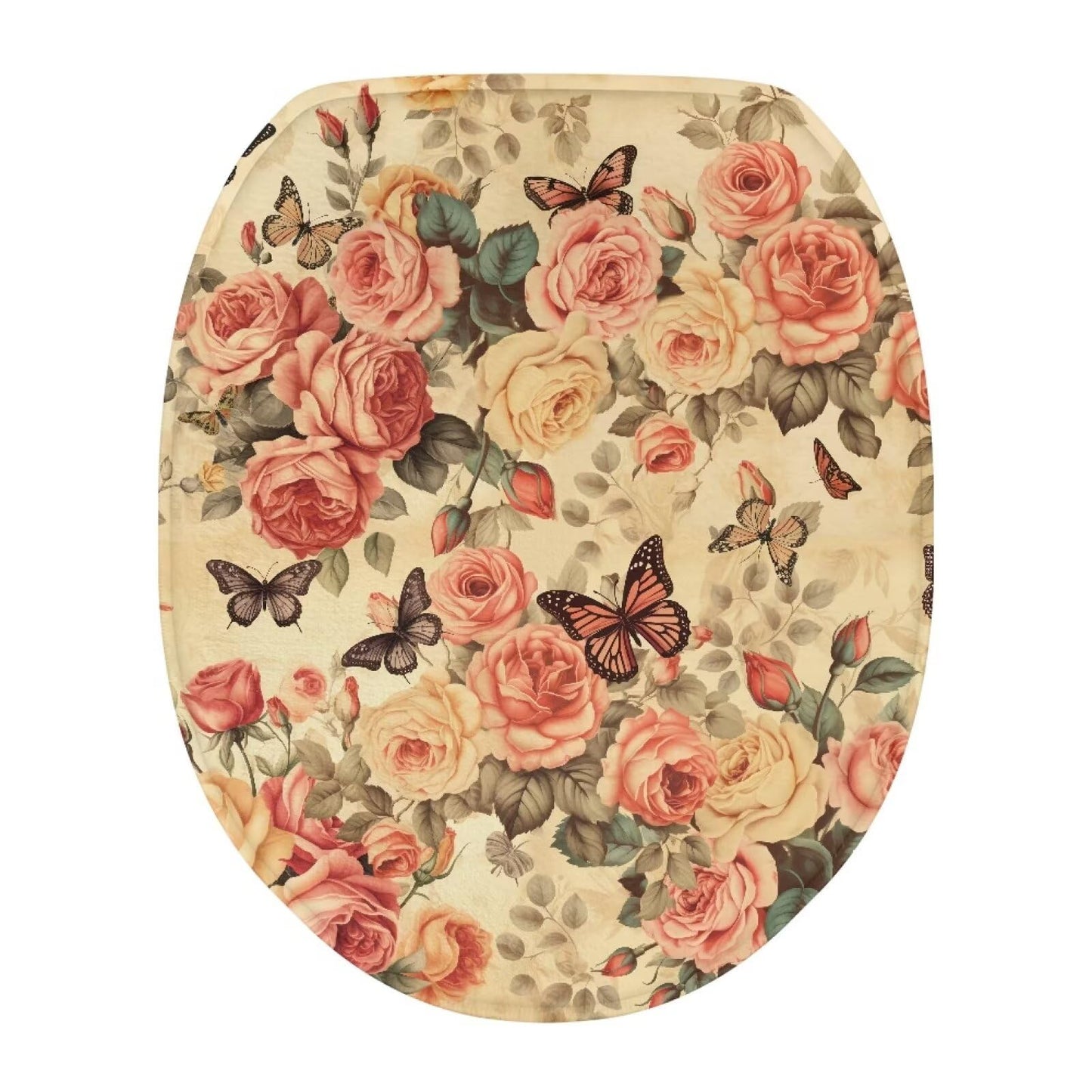 chaqlin Toilet Lid Cover Red Poppy Print Toilet Lid Seat Cover Washable Fabric Set, Novelty Gifts Fits Most Round, Elongated and Oblong Toilets