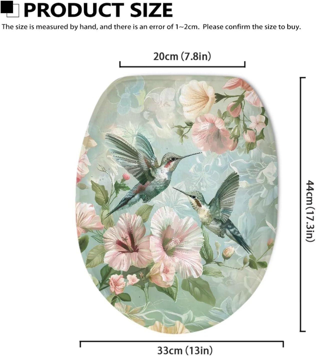 Hummingbird Flower Toilet Lid Covers for Bathroom Hummingbird Flower Toilet Seat Cushion Cover Elongated Reusable Replacement Fabric Elastic Washable Dust Covers