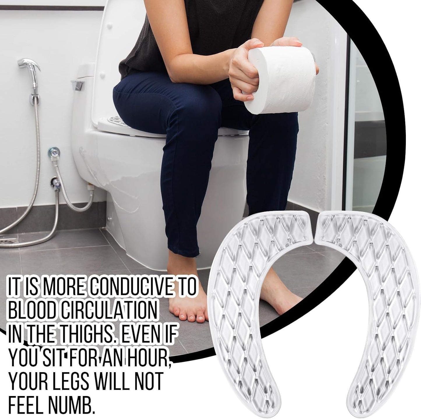 Gel Toilet Seat Cushion Elongated Padded Pad Cover Raised Padded Riser for Seniors Toilets Commode Chair Pain Relief Comfort for Elderly Handicapped