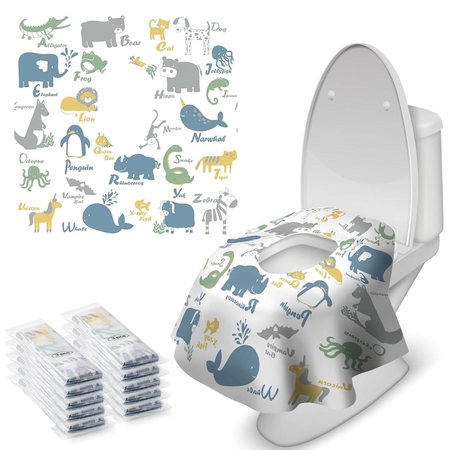 Blissful Diary 20 Pcs Toilet Seat Covers Disposable for Toddlers & Adults, Extra Large Waterproof, Portable Package for Travel, Kids Potty Training