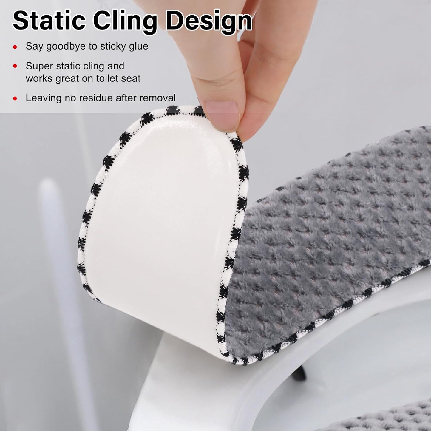 2Pairs Warm Toilet Seat Cover Mat Plush Thick Toilet Seat Padded Non Slip Soft Cushion Washable Bathroom Warmer Static Cling Cover Non Adhesive,Grey